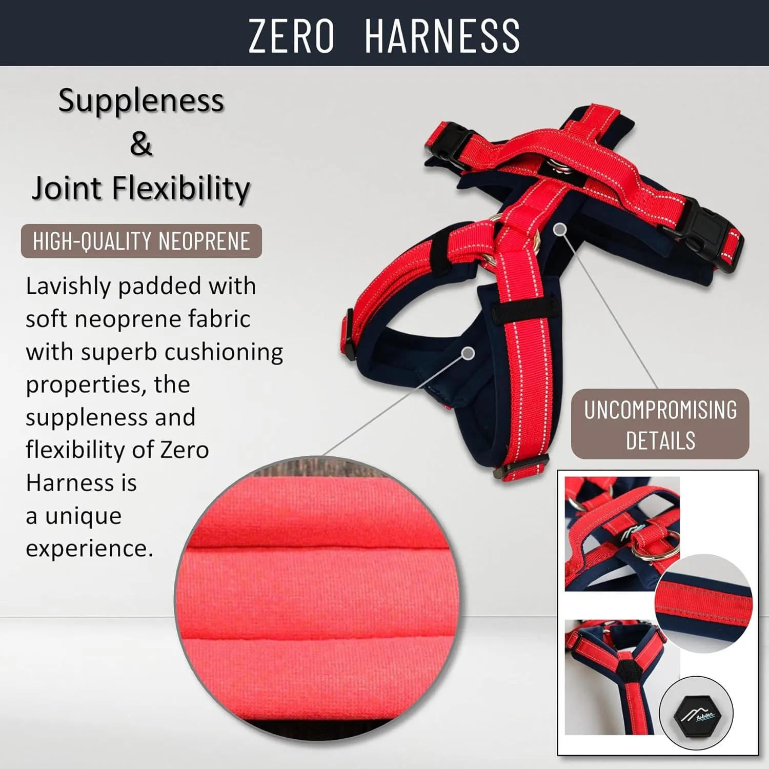 [白山:Hakusan] Zero Dog Harness Made by Japan, Safe - No chocking/Hard to Disconnect, Great fit - Easy Put on and Off/Adjustable, Reflector, S - Medium Dog, Two-Tone Navy x Red