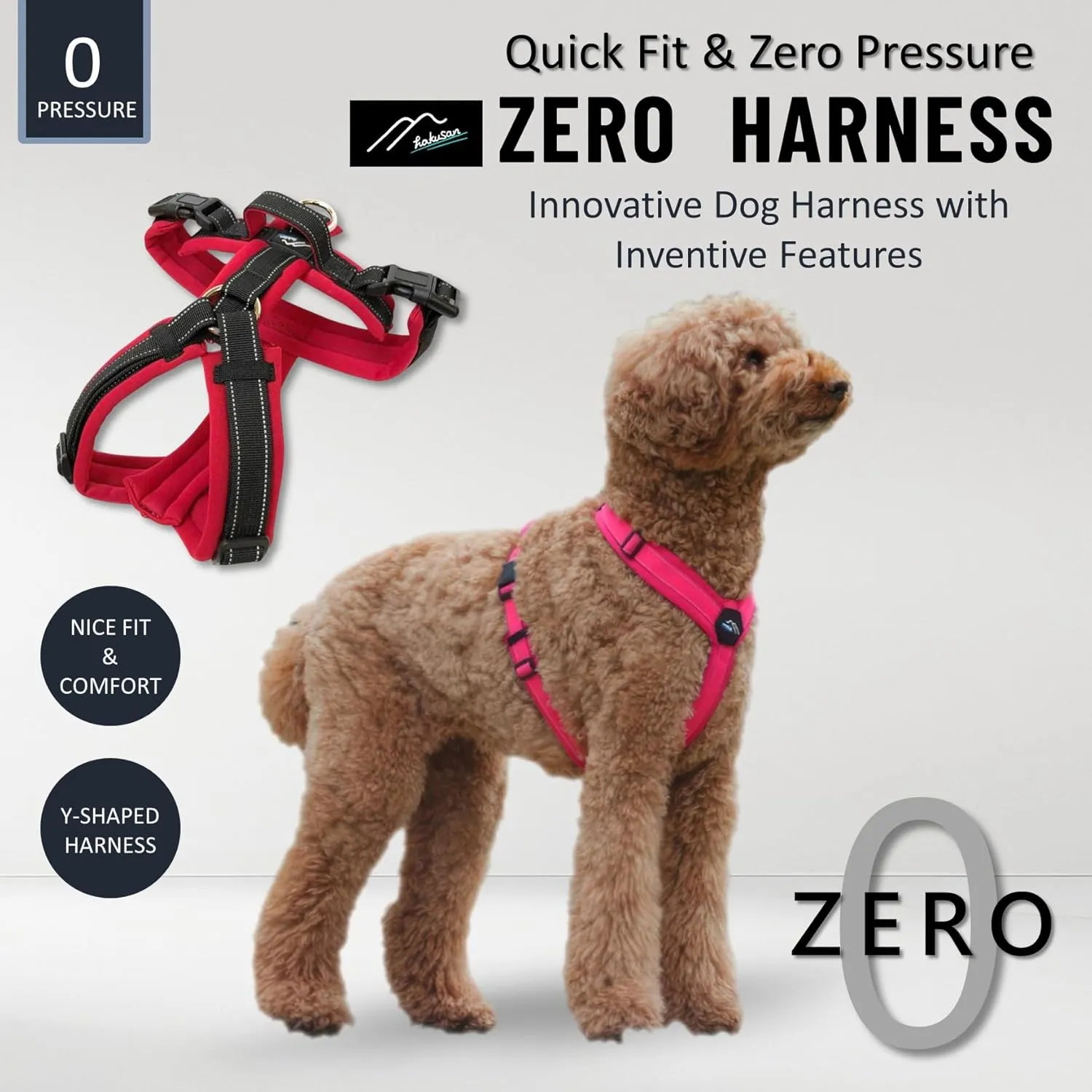 [白山:Hakusan] Zero Dog Harness Made by Japan, Safe - No chocking/Hard to Disconnect, Great fit - Easy Put on and Off/Adjustable, Reflector, S - Medium Dog, Two-Tone Navy x Red