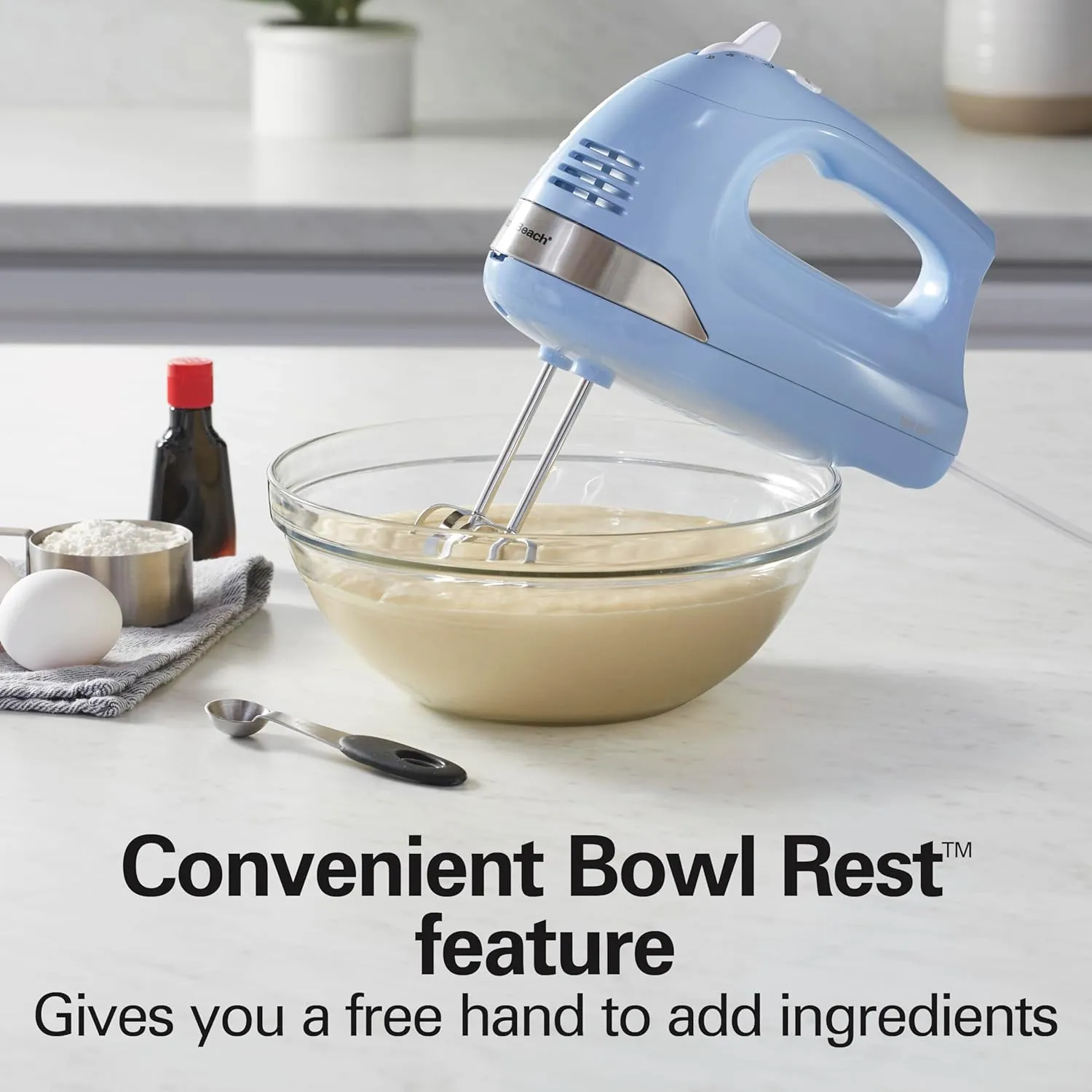 Hamilton Beach 6-Speed Electric Hand Mixer with Whisk, Dough Hooks and Easy Clean Beaters, Powerful 275 Watt Motor, Snap-On Storage Case, Blue