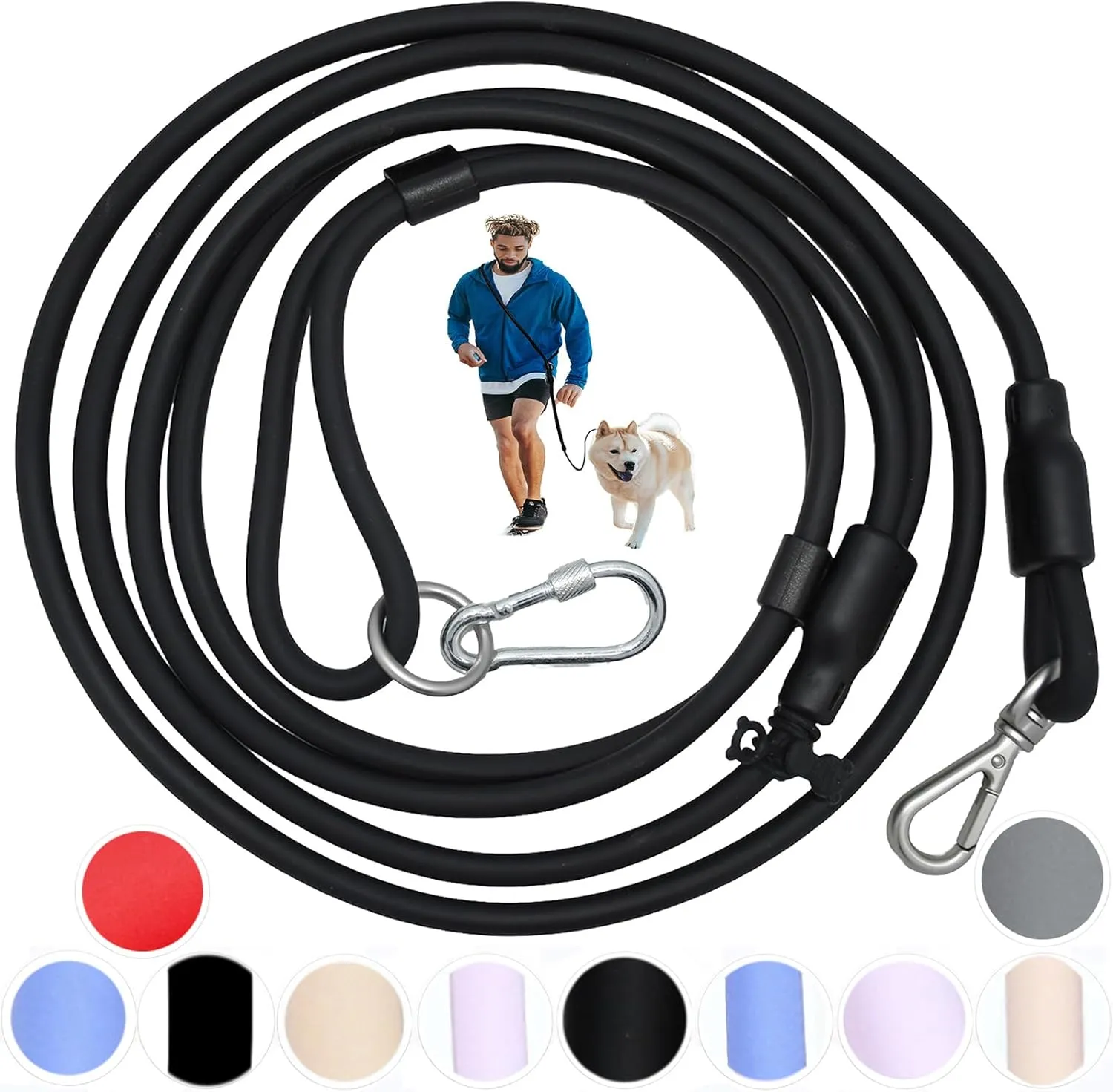 Hands Free Dog Leash Crossbody & Waist Leash for Dog Walking, 9-in-1 Waterproof Adjustable Puppy Collar and Pet Set No Pull Dog Harness for Large 20-120lb, Black