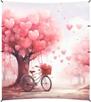 Happy Valentine's Day Heart Tree Bike Foldable Beach Tent UPF50  Protection Waterproof Portable Sunshade with Sturdy Poles, Sandbags and Shovel for Camping, Picnics, Backyard & Fishing