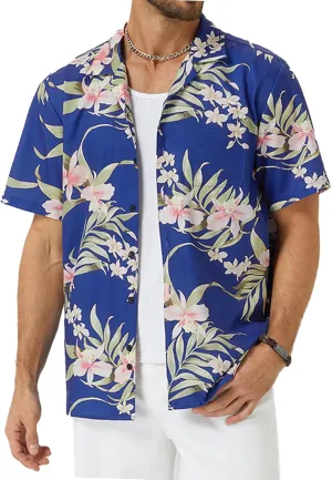 Hardaddy Men's Camp Collar Retro Vintage Bowling Button Down Shirt with Pocket Casual Short Sleeve Beach Shirts Summer