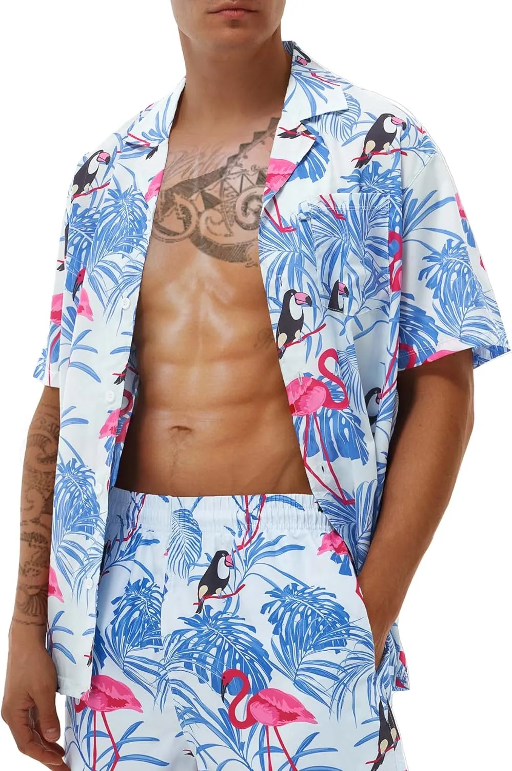 Hawaiian Shirts for Men Short Sleeve Casual Button Down Shirt Summer Beach Aloha Shirt Holiday Party Tropical Print
