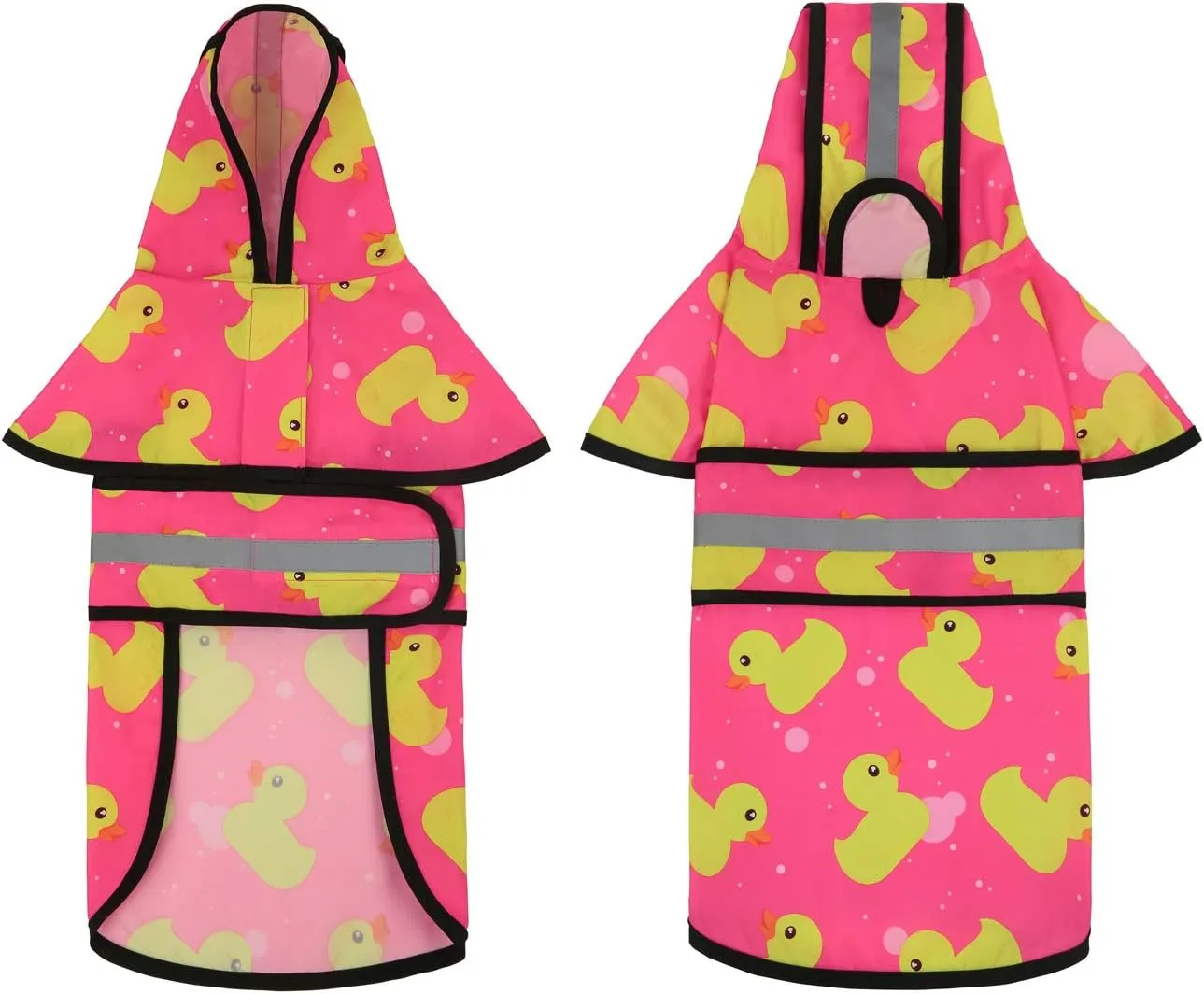 HDE Dog Raincoat Hooded Slicker Poncho for Small to X-Large Dogs and Puppies Pink Ducks - M
