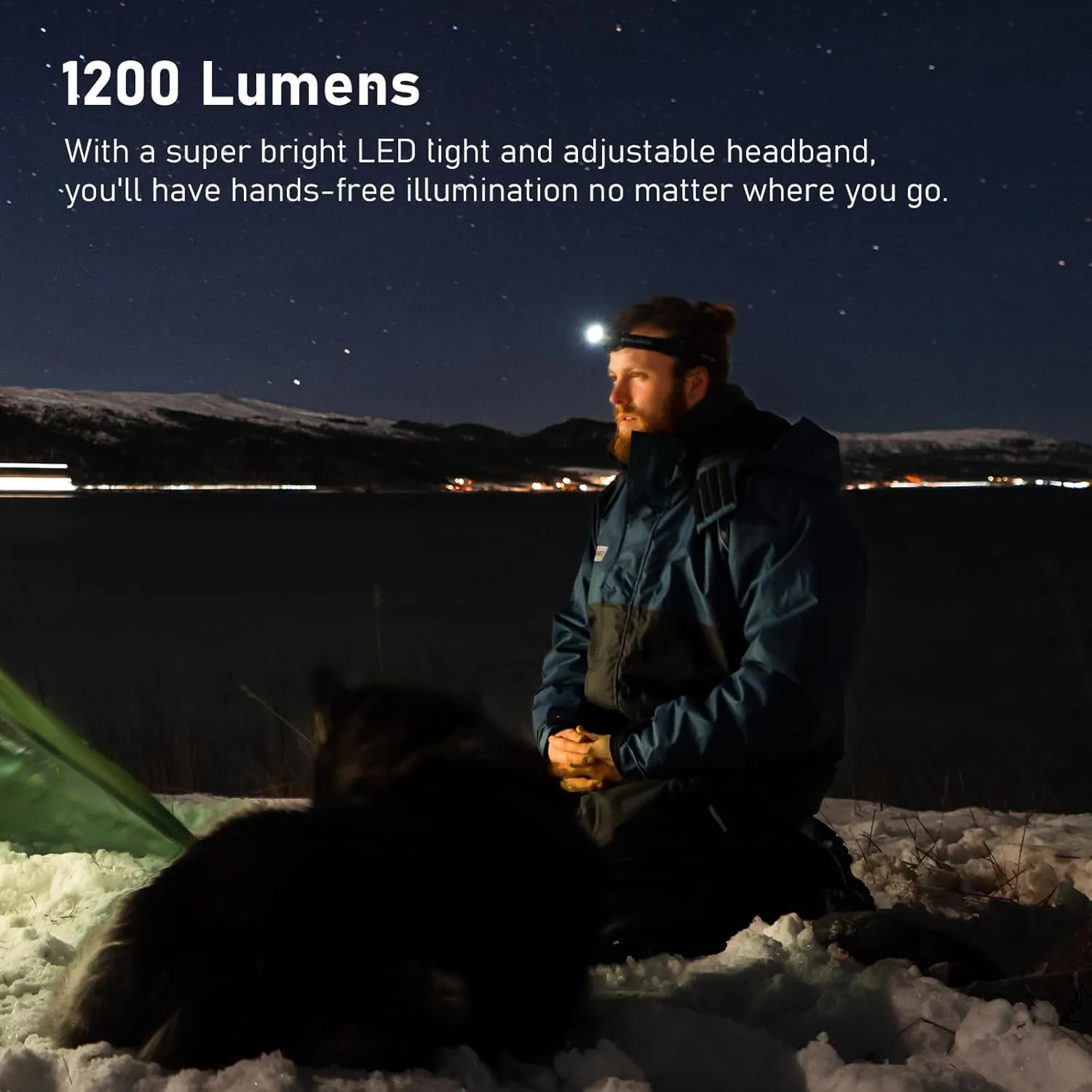 Headlamp, 1200 High Lumens Head Lamp for Adults, Waterproof and Impact Resistant, Adjustable and Comfortable Headband, Golden,Gifts for Family,Friend