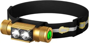Headlamp, 1200 High Lumens Head Lamp for Adults, Waterproof and Impact Resistant, Adjustable and Comfortable Headband, Golden,Gifts for Family,Friend