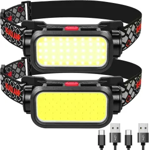 Headlamp Rechargeable, 1500 Lumens Wide Beam Led Head lamp, Lightweight Hard Hat Light, 4 Modes Lightbar Headlamp, Outdoor Waterproof Headlamps Flashlight for Camping, Running, Cycling (2 Packs)