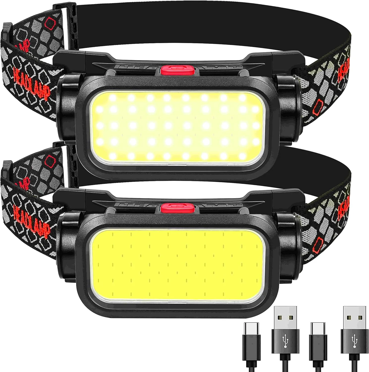 Headlamp Rechargeable, 1500 Lumens Wide Beam Led Head lamp, Lightweight Hard Hat Light, 4 Modes Lightbar Headlamp, Outdoor Waterproof Headlamps Flashlight for Camping, Running, Cycling (2 Packs)
