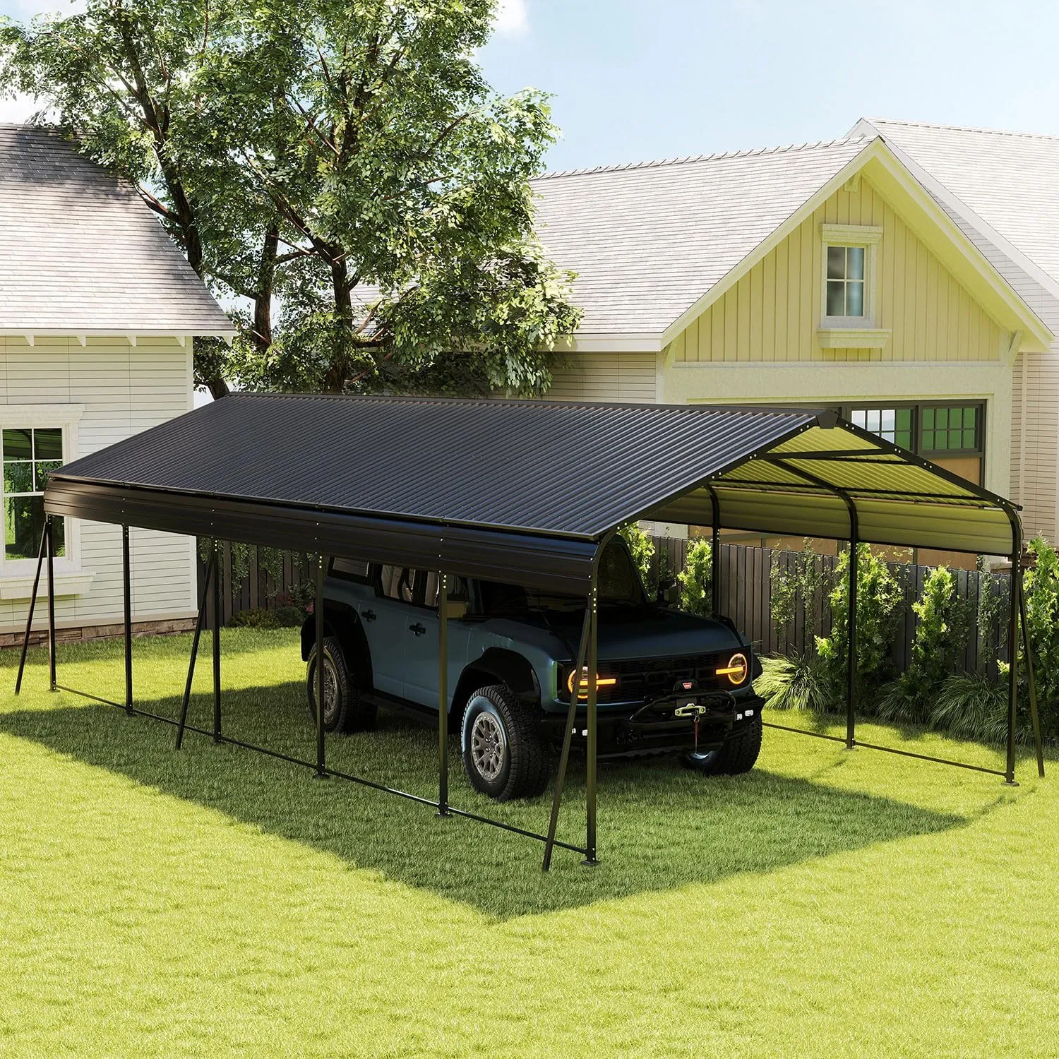 Heavy Duty Carport, 13x26.5 FT Oversized Metal Carport Steel Carports with Galvanized Steel Frame and Roof, Waterproof UV-Resistant Outdoor Garage Shelter for 2 Cars, SUVs, Trucks