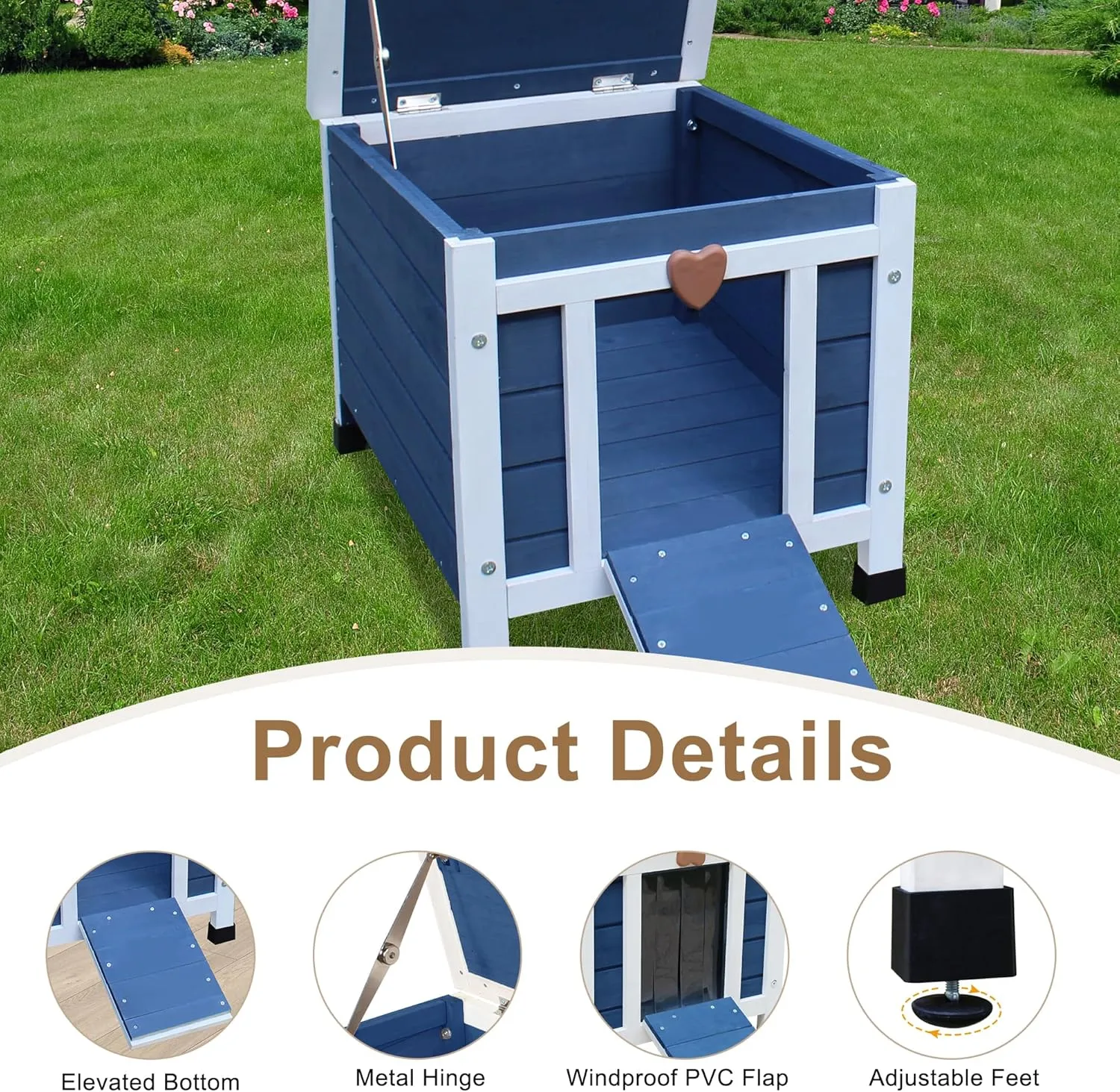 Hicaptain Cat House for Outdoor Cats - Weatherproof Feral Cat Shelter, Wooden Small Pet Habitat - Blue