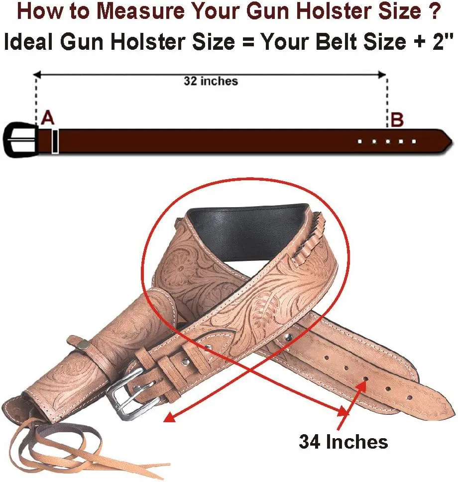 HILASON Western Right Hand Gun Holster Rig 44/45 Caliber Leather Cowboy