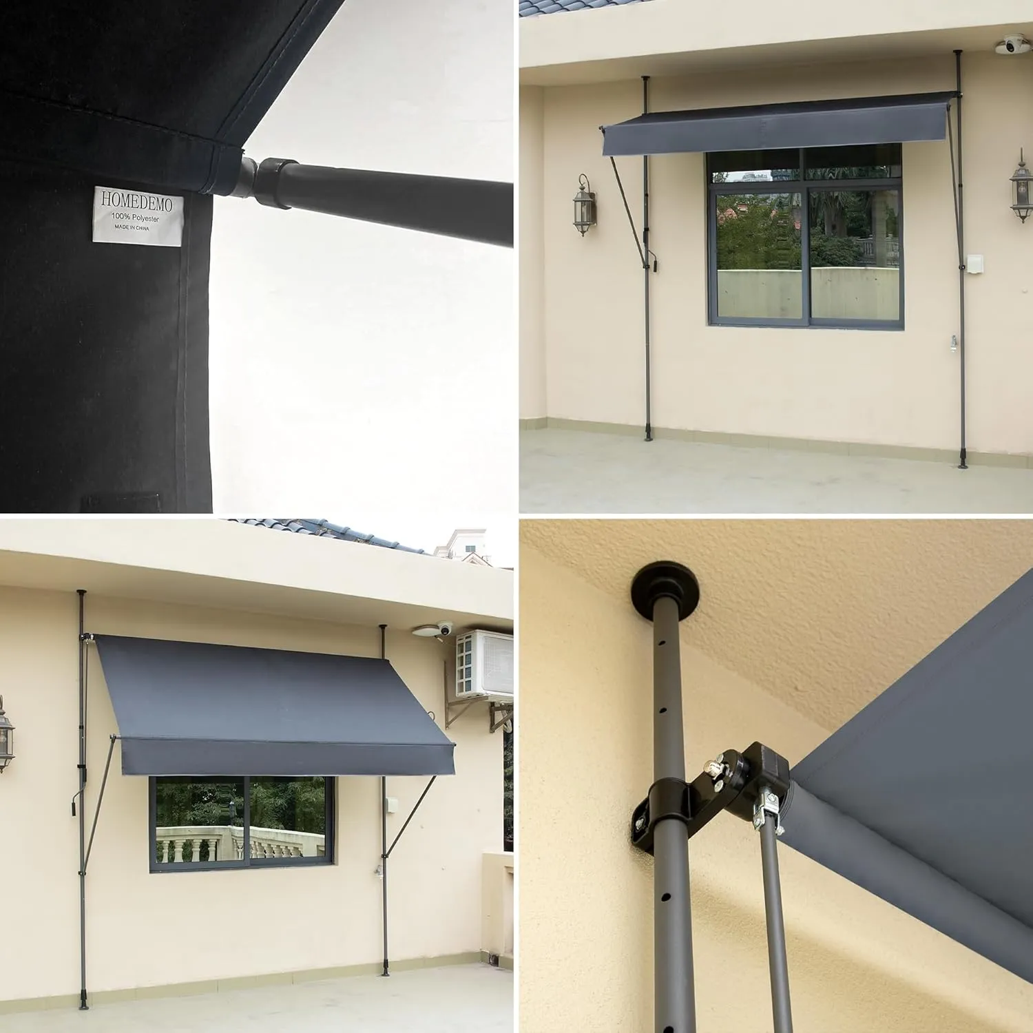 HOMEDEMO Manual Retractable Awning 79"x118" Patio Awning Retractable Outdoor Sunshade Shelter Polyester Height Adjustable Sunsetter Retractable Awning UV Protection for Backyard Garden Balcony Khaki