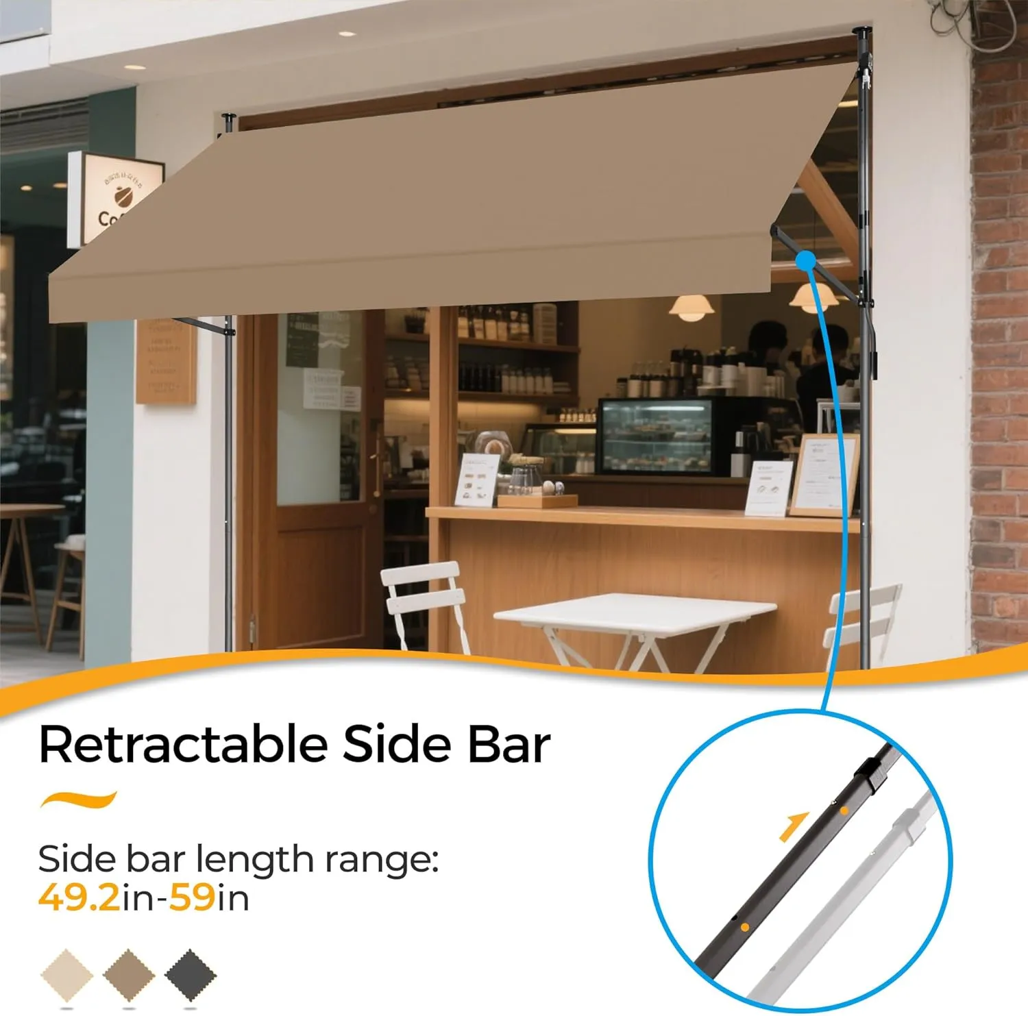 HOMEDEMO Manual Retractable Awning 79"x118" Patio Awning Retractable Outdoor Sunshade Shelter Polyester Height Adjustable Sunsetter Retractable Awning UV Protection for Backyard Garden Balcony Khaki