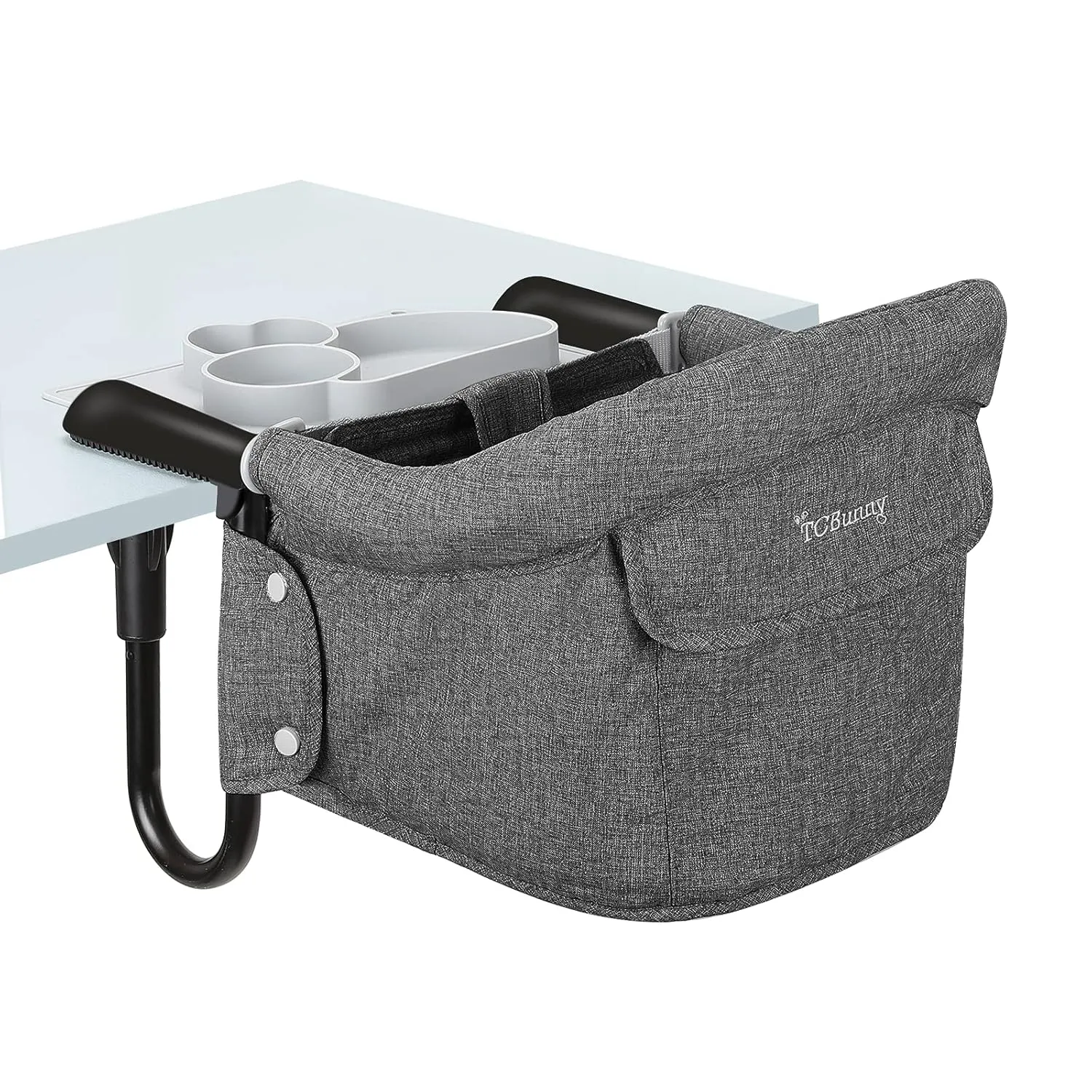 Hook On Chair with Tray, Fold-Flat Storage and Tight Fixing Clip on High Chair, Portable Baby Feeding Seat, High Chair for Home and Travel (Grey)