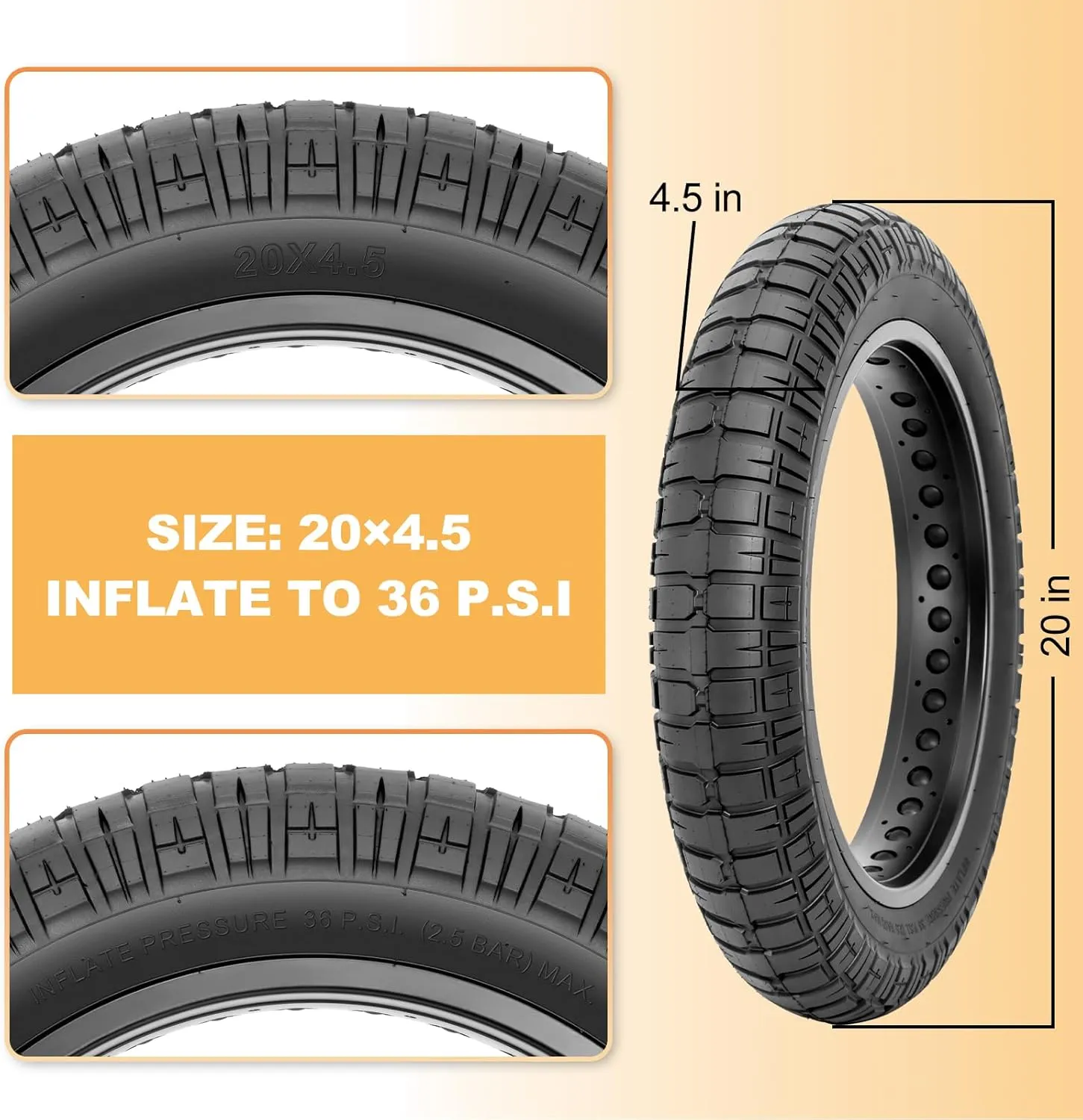 Hycline Ebike Fat Replacement Tire: 20x4.0/20x4.5/20x5.0/26x4.0 Inch Folding Puncture Resistant Fat Tires for Electric Bike, MTB, Heavy Duty, All-Terrain High-Density Tire for Street/Trail Riding
