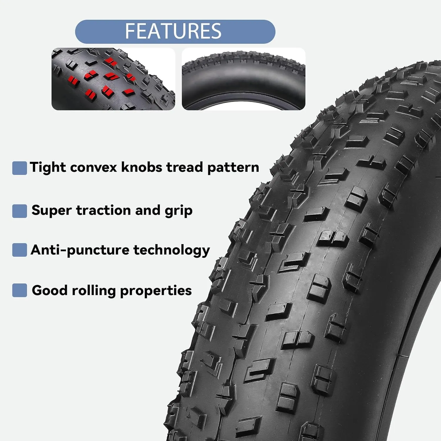 Hycline Fat Bike Replacement Tire: 20x4.0/26x4.0 Inch Puncture Resistant Folding MTB Bicycle Tires, All Terrain High-Density Bike Tires with Street or Trail Riding