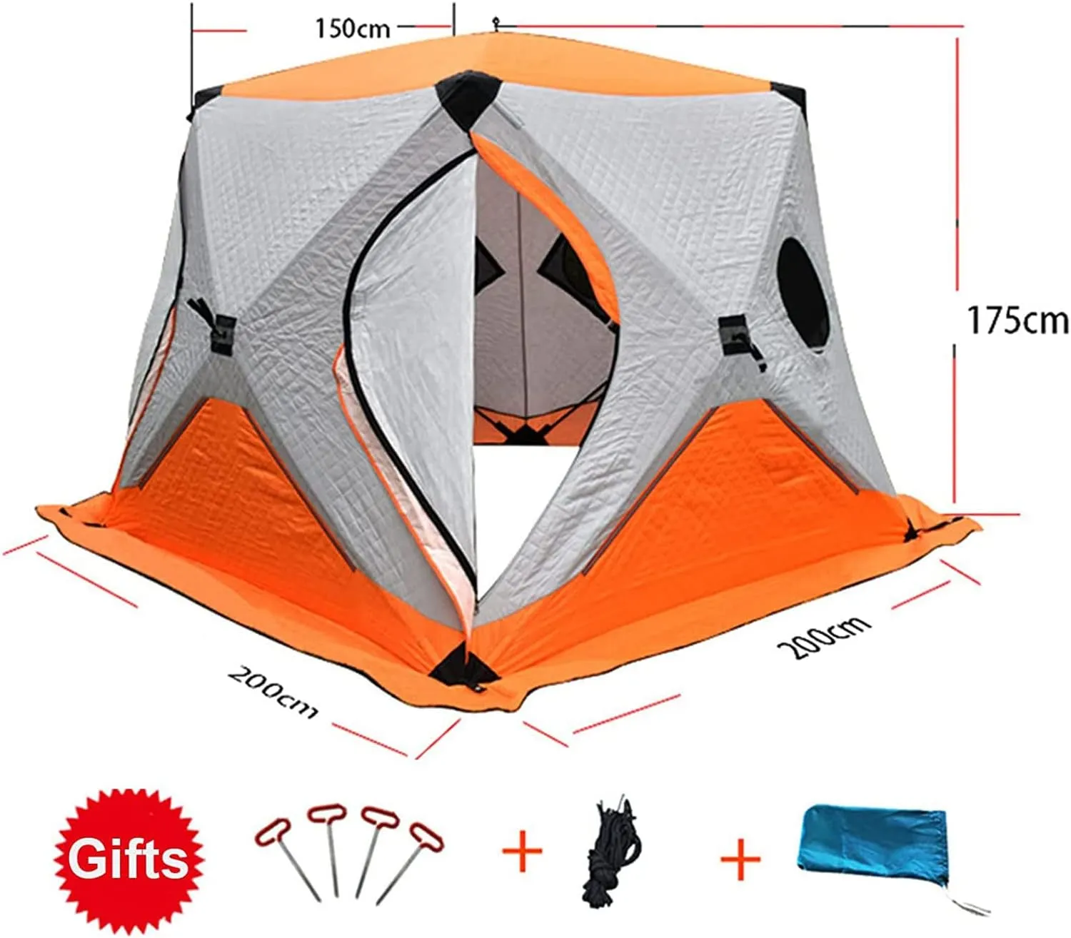 Ice Fishing Shelter Thickened Winter Outdoor Winterized Tent Warm Cotton Durable Camping Tent with Pegs and Ropes