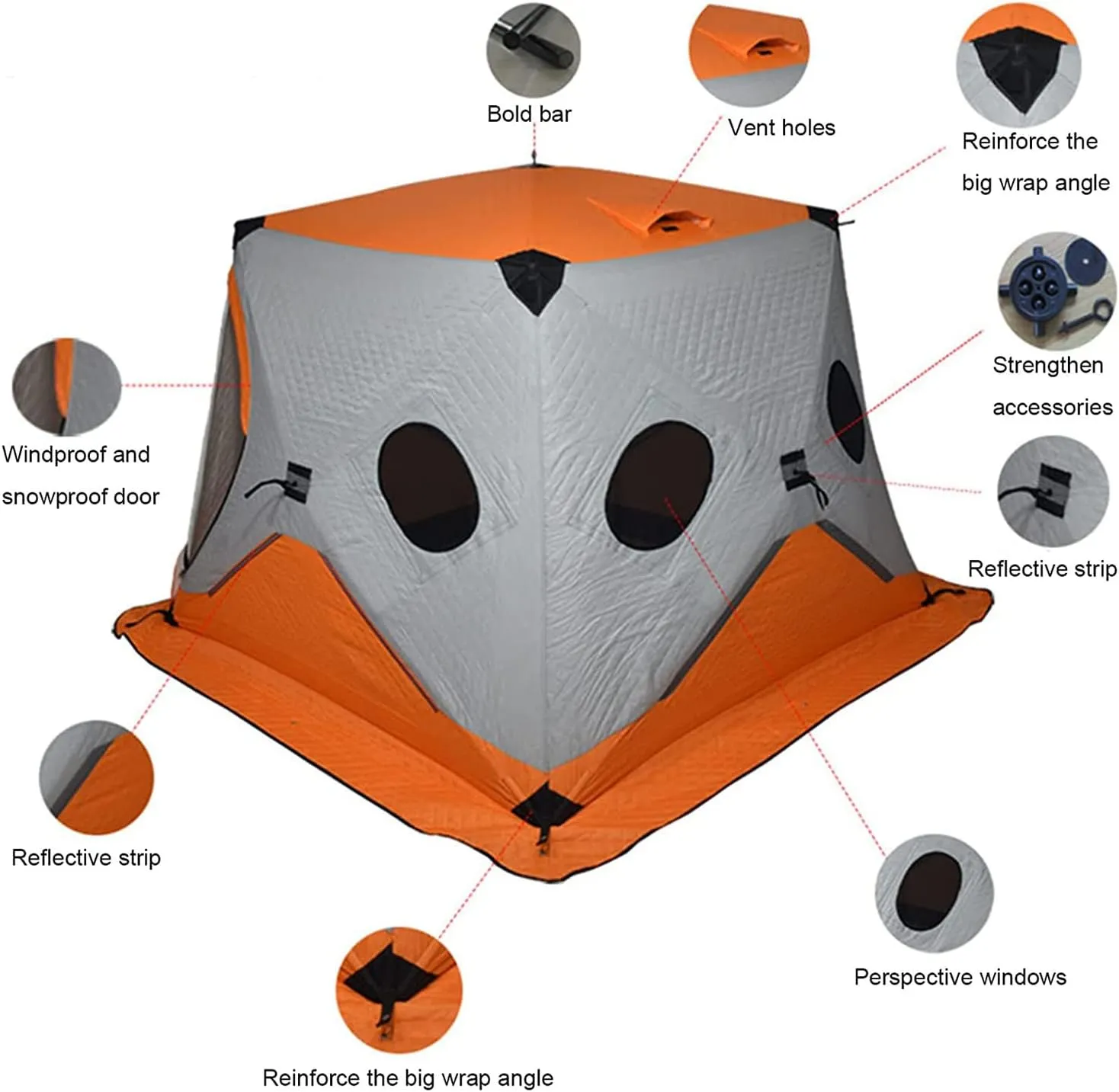 Ice Fishing Shelter Thickened Winter Outdoor Winterized Tent Warm Cotton Durable Camping Tent with Pegs and Ropes