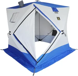 Ice Fishing Tent Waterproof 2-3 Person Pop-up Ice Fishing Shelter with Carrying Bag & Detachable Ventilation Windows Oxford Fabric Zippered (Blue 200x200x220cm)