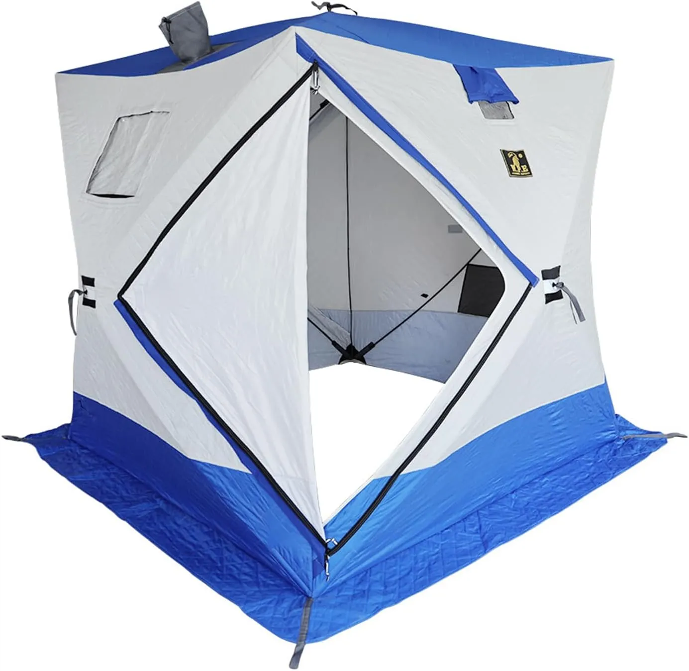 Ice Fishing Tent Waterproof 2-3 Person Pop-up Ice Fishing Shelter with Carrying Bag & Detachable Ventilation Windows Oxford Fabric Zippered (Blue 200x200x220cm)