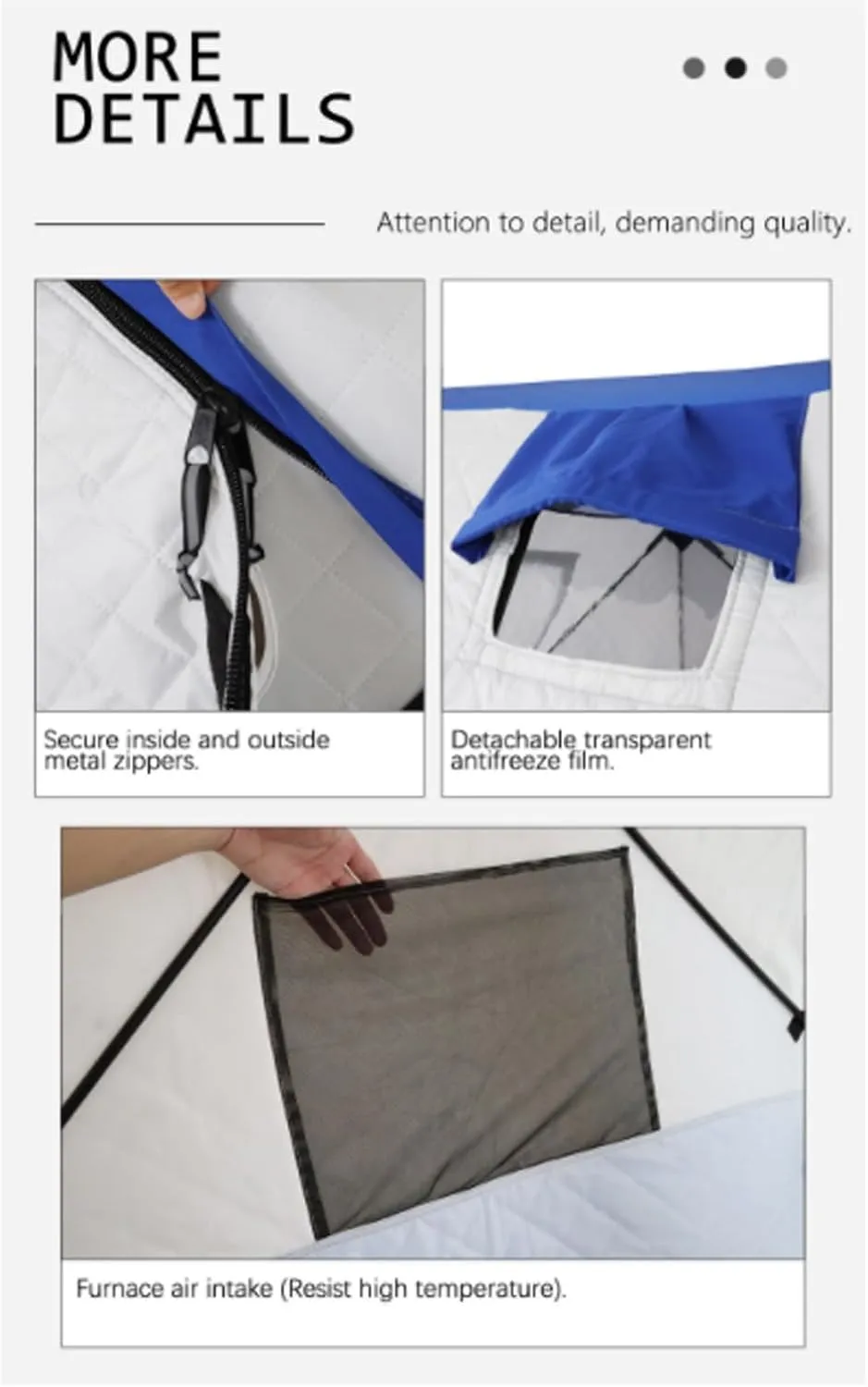 Ice Fishing Tent Waterproof 2-3 Person Pop-up Ice Fishing Shelter with Carrying Bag & Detachable Ventilation Windows Oxford Fabric Zippered (Blue 200x200x220cm)