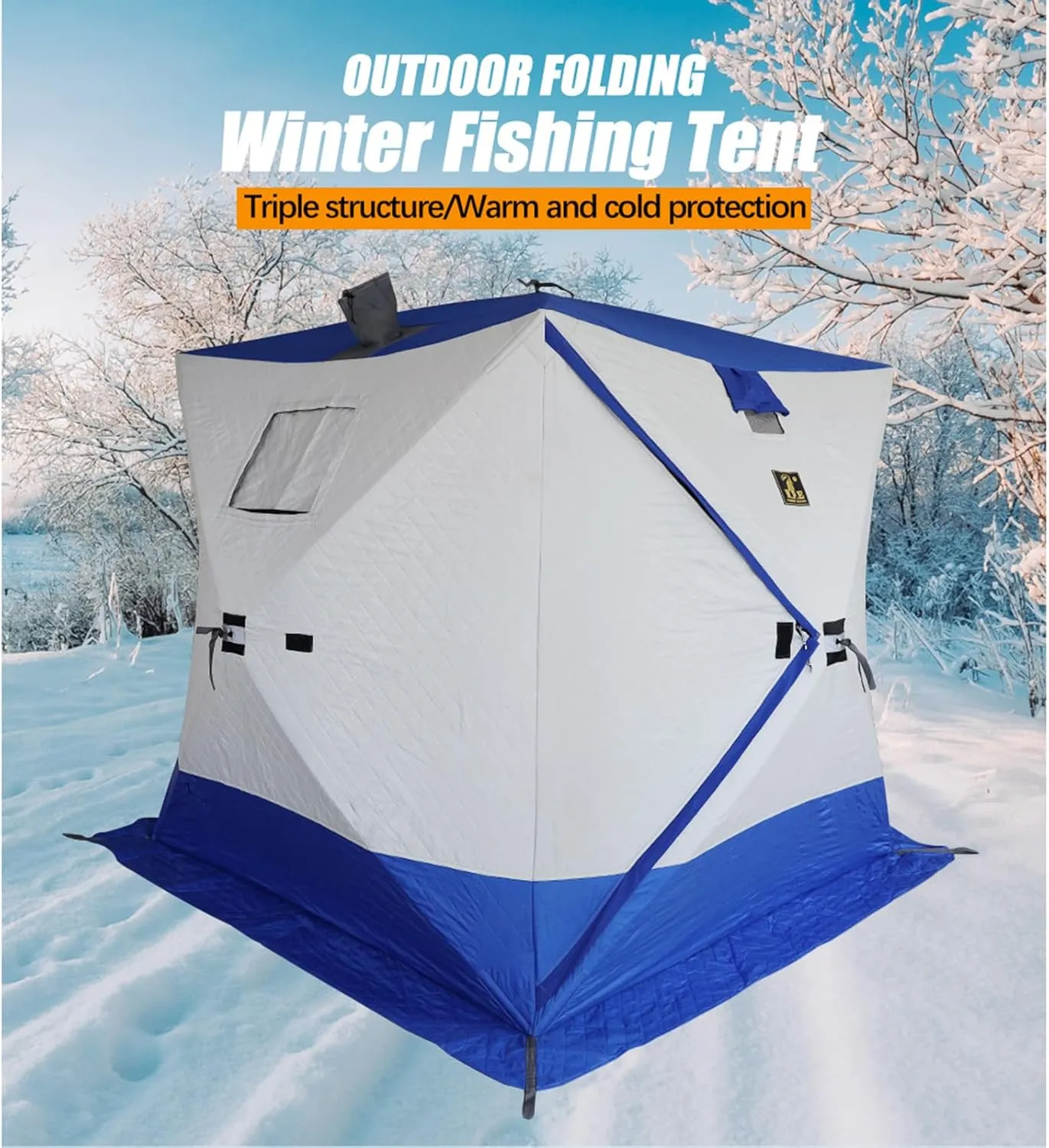 Ice Fishing Tent Waterproof 2-3 Person Pop-up Ice Fishing Shelter with Carrying Bag & Detachable Ventilation Windows Oxford Fabric Zippered (Blue 200x200x220cm)