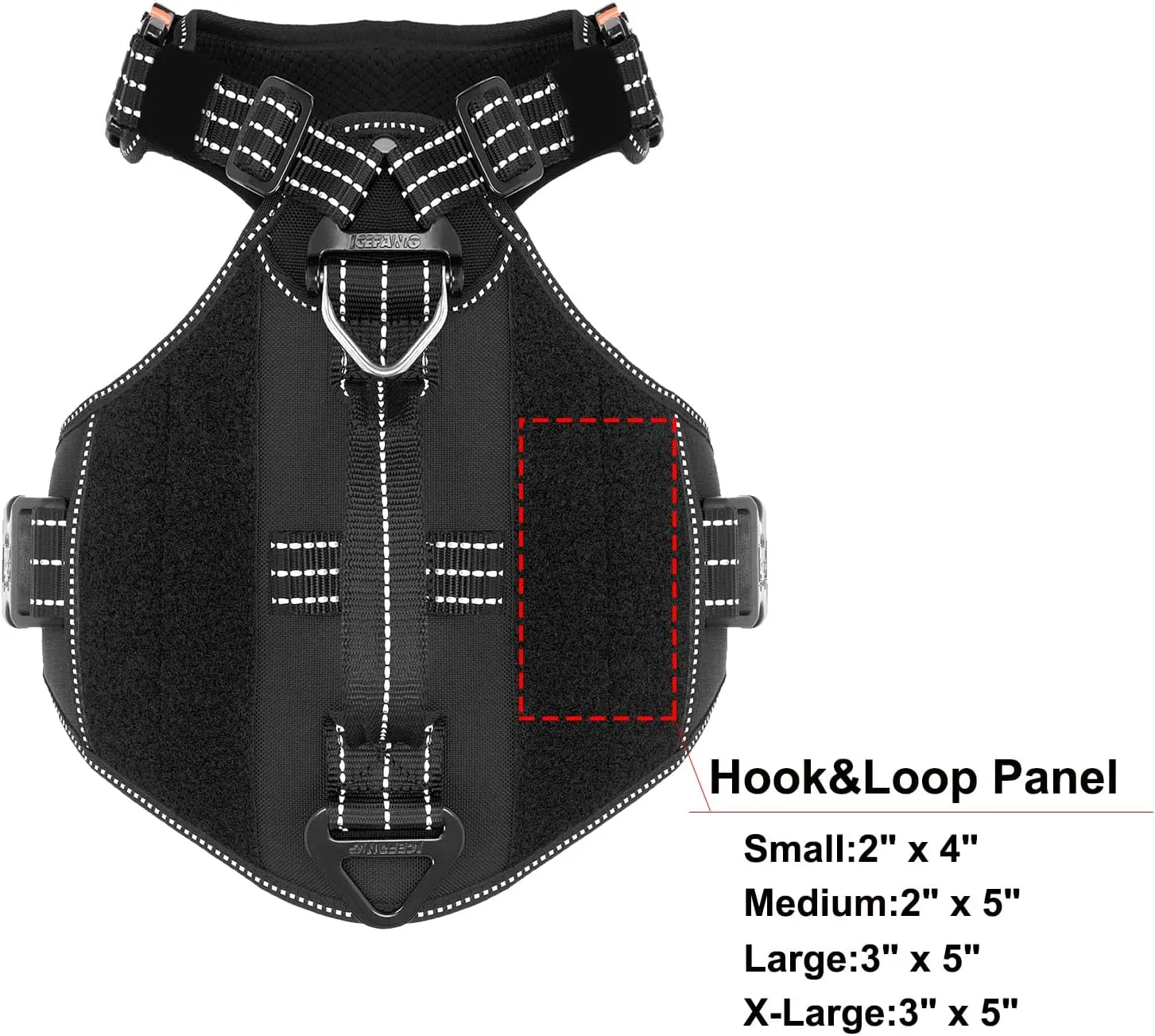 ICEFANG GN8 Quick-Moving Tactical Dog Harness with 2xMetal Buckles for Large Sized Dogs,Reflective K9 Vest,No-Pull Front Leash Clip,5-Points Adjustable Pet Harness (Black, Large (Pack of 1))