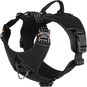 ICEFANG GN8 Quick-Moving Tactical Dog Harness with 2xMetal Buckles for Large Sized Dogs,Reflective K9 Vest,No-Pull Front Leash Clip,5-Points Adjustable Pet Harness (Black, Large (Pack of 1))