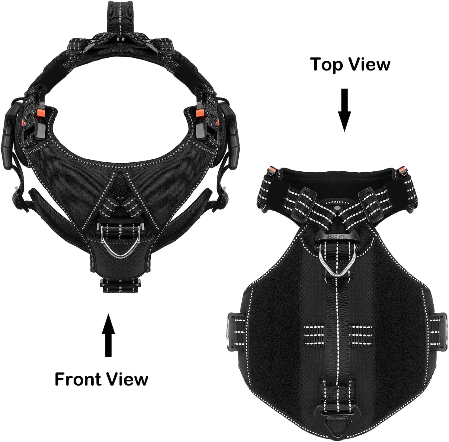ICEFANG GN8 Quick-Moving Tactical Dog Harness with 2xMetal Buckles for Large Sized Dogs,Reflective K9 Vest,No-Pull Front Leash Clip,5-Points Adjustable Pet Harness (Black, Large (Pack of 1))