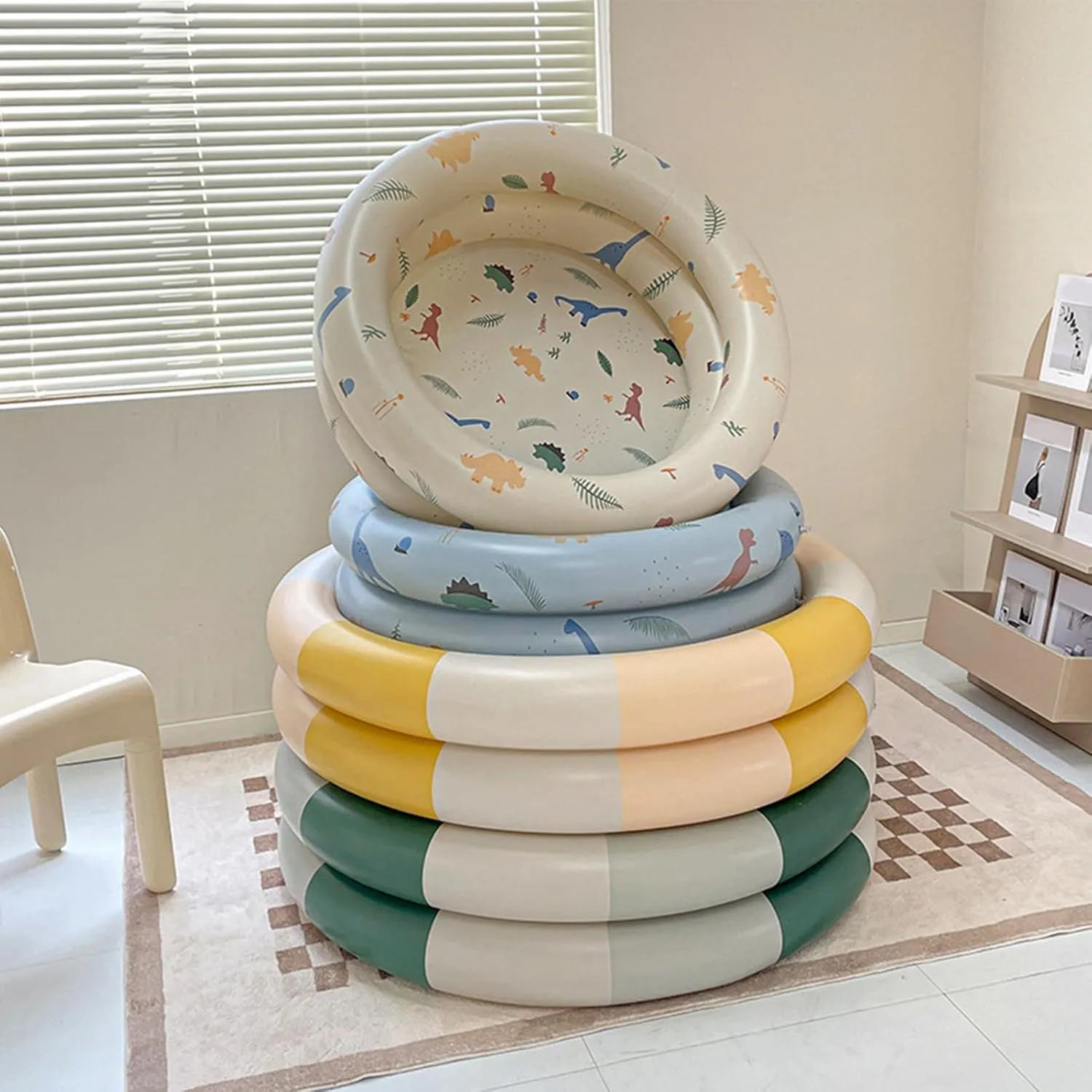 Inflatable Pool Baby Retro Blow Up Swimming Pool Family Cute Thickened Water Pool (Yellow Stripe)