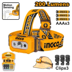 Ingco HHL013AAA8 Headlamp - 200 Lumens Brightness