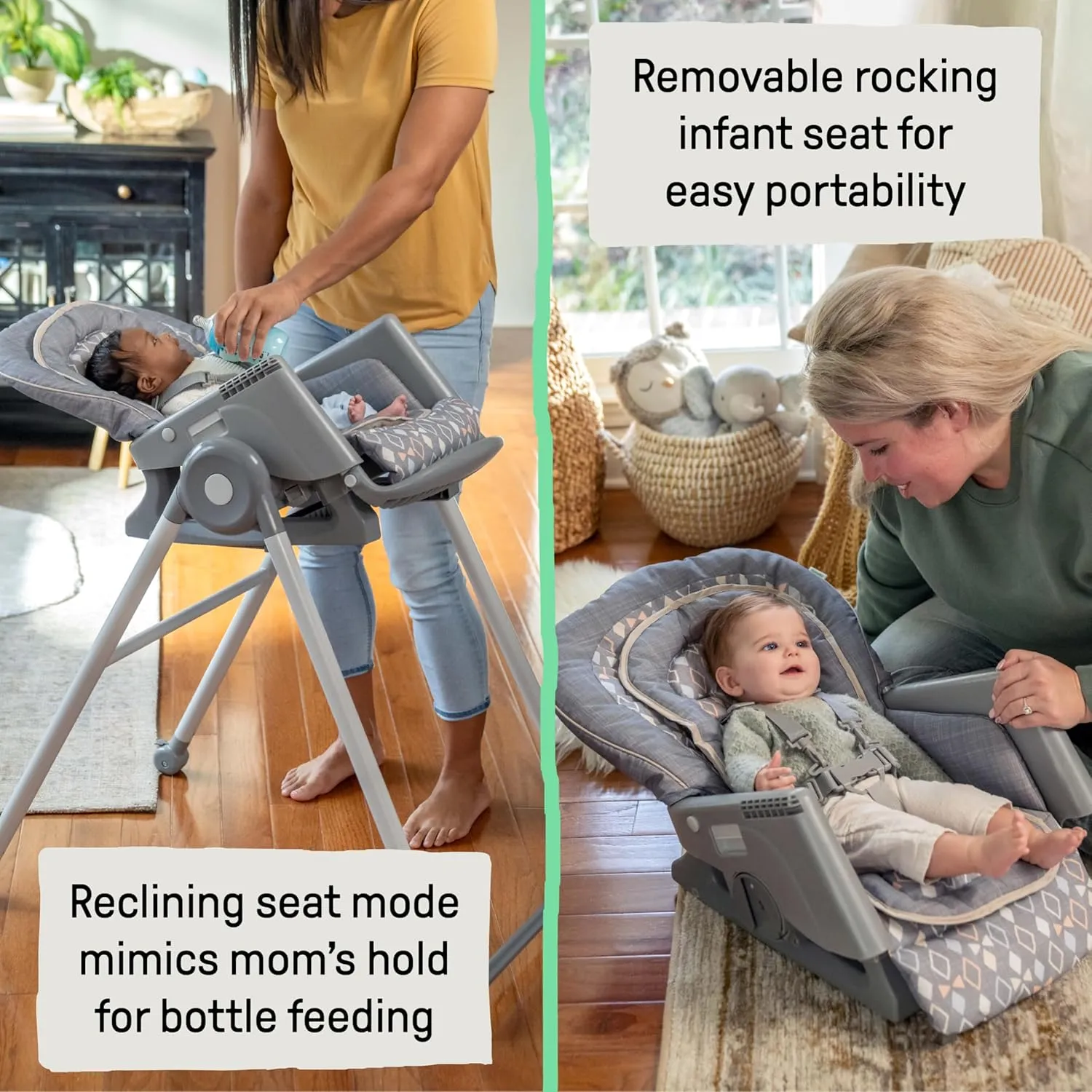 Ingenuity Proper Positioner Deluxe High Chair - 7-in-1 Convertible Baby Seat, Removable Rocking Infant Seat, Unisex, for Ages 0-36 Months