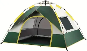 Instant Pop-Up Camping Tent, 3-4 Person, UV Protection, Waterproof, Mesh Ventilation, Green/Yellow