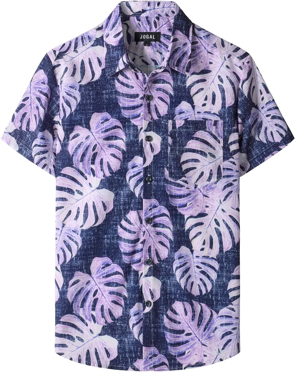 JOGAL Mens Floral Hawaiian Shirt Front Pocket Casual Aloha Shirts