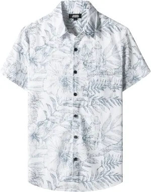 JOGAL Mens Floral Hawaiian Shirt Front Pocket Casual Aloha Shirts