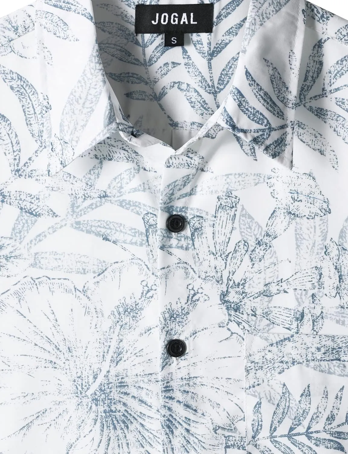 JOGAL Mens Floral Hawaiian Shirt Front Pocket Casual Aloha Shirts