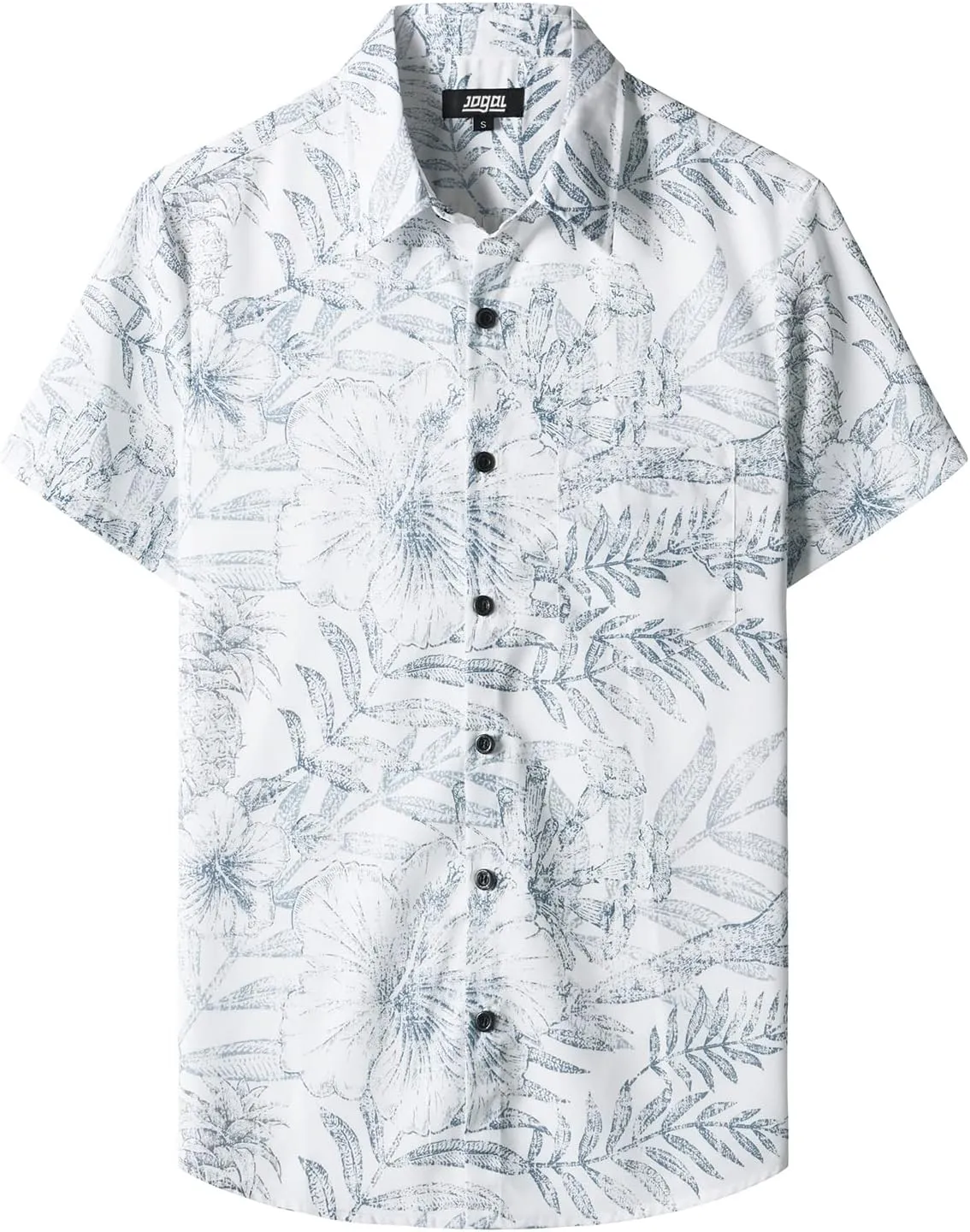 JOGAL Mens Floral Hawaiian Shirt Front Pocket Casual Aloha Shirts