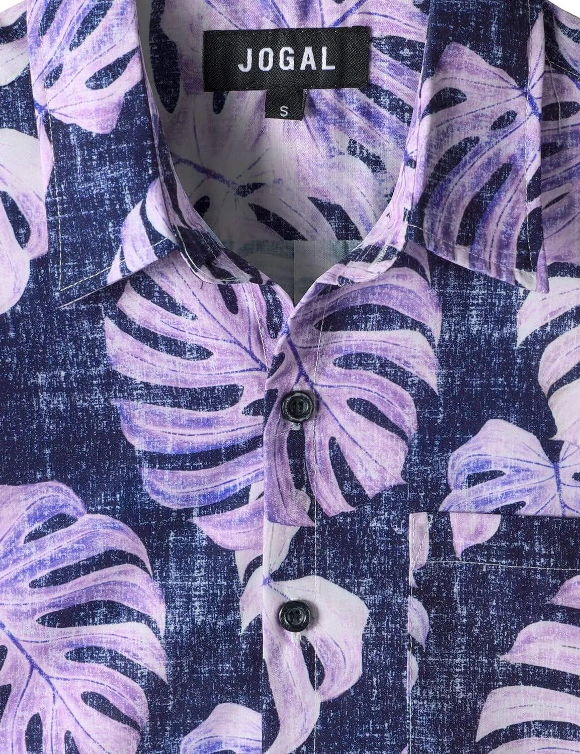 JOGAL Mens Floral Hawaiian Shirt Front Pocket Casual Aloha Shirts