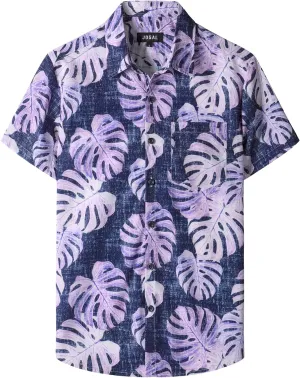 JOGAL Mens Floral Hawaiian Shirt Front Pocket Casual Aloha Shirts