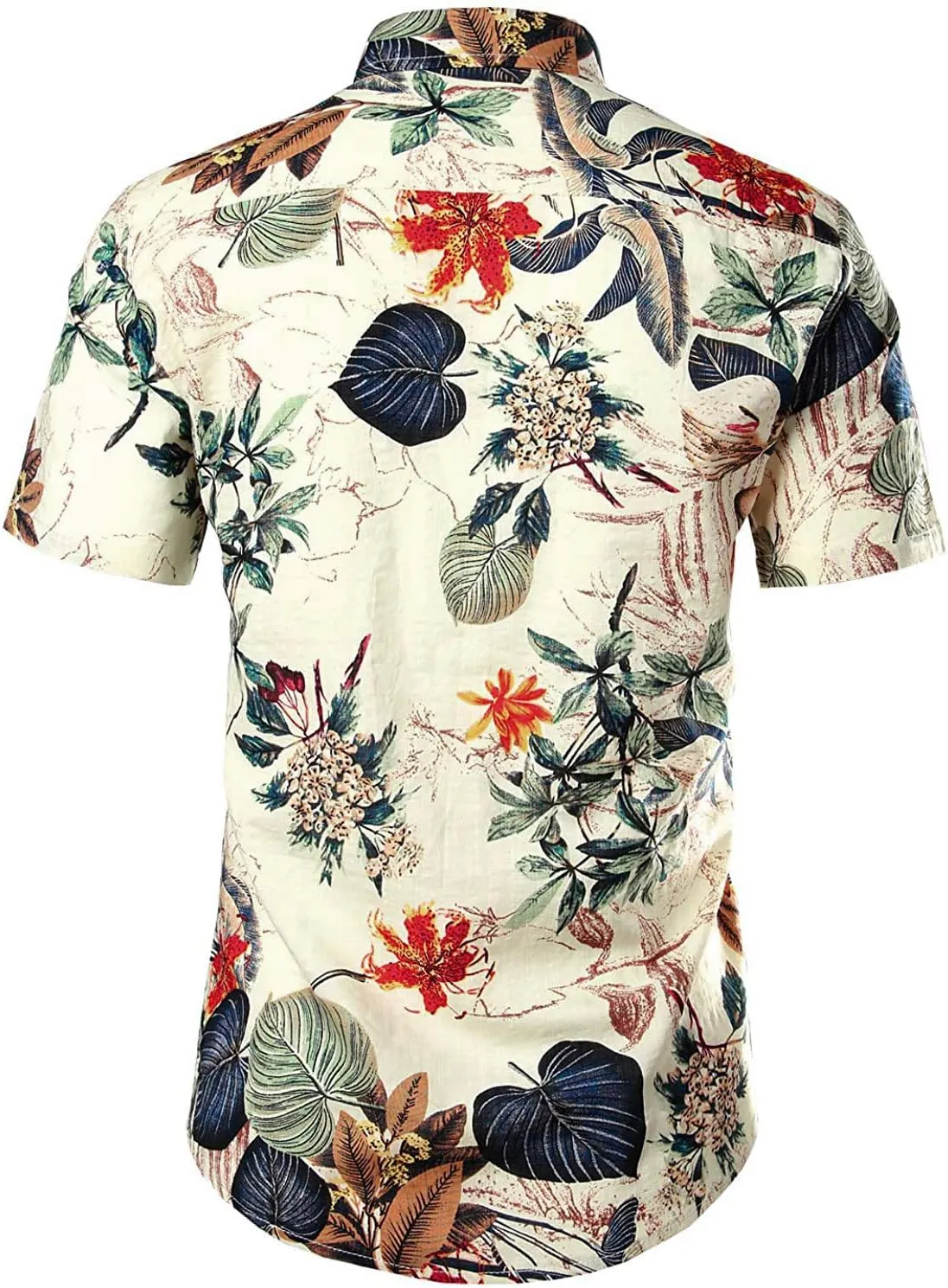 JOGAL Men's Flower Casual Button Down Short Sleeve Hawaiian Shirt Suits