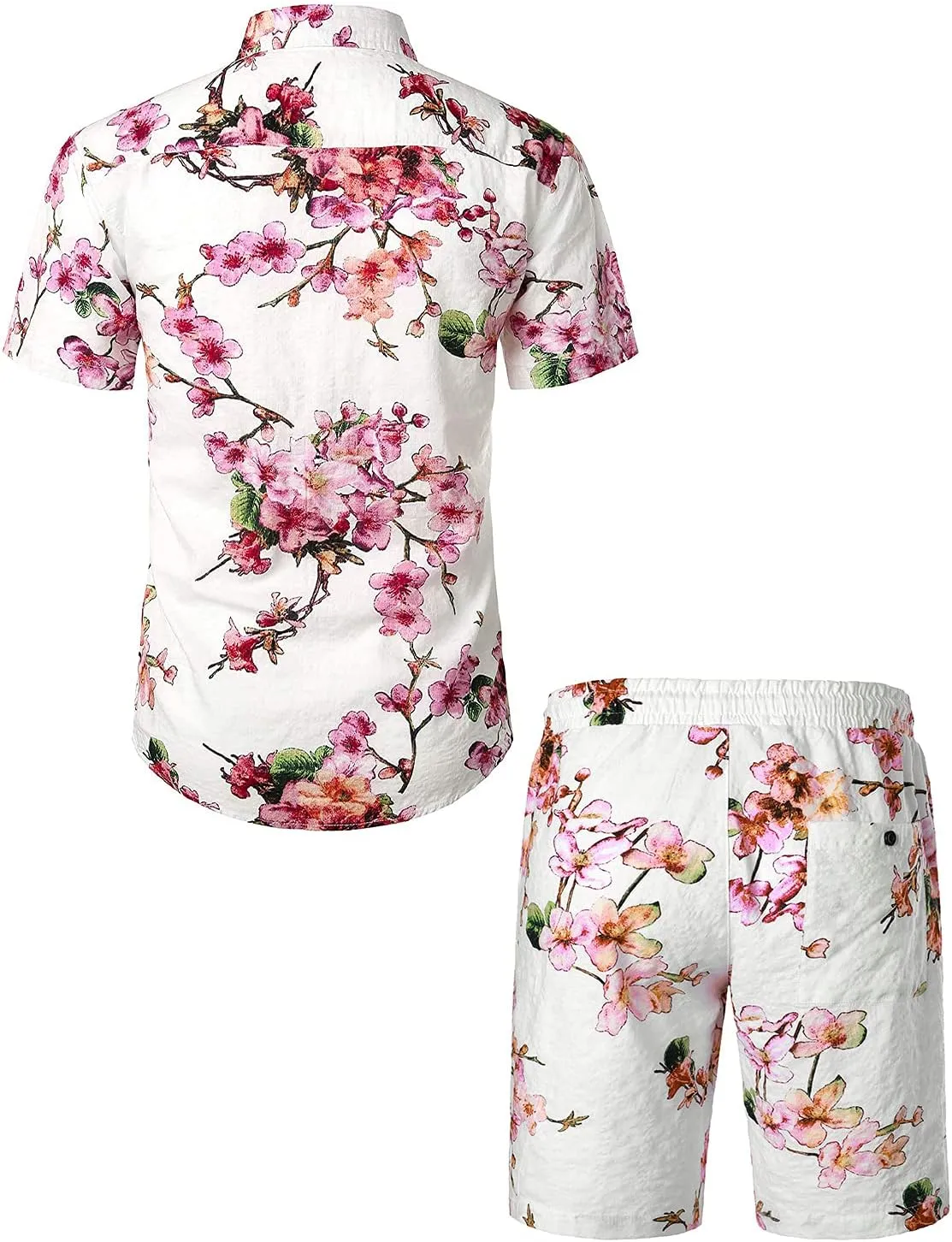 JOGAL Men's Flower Casual Button Down Short Sleeve Hawaiian Shirt Suits