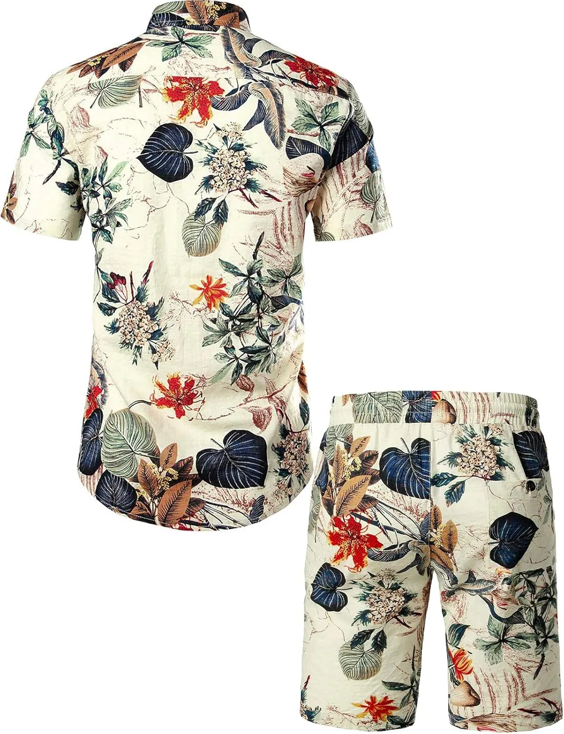 JOGAL Men's Flower Casual Button Down Short Sleeve Hawaiian Shirt Suits