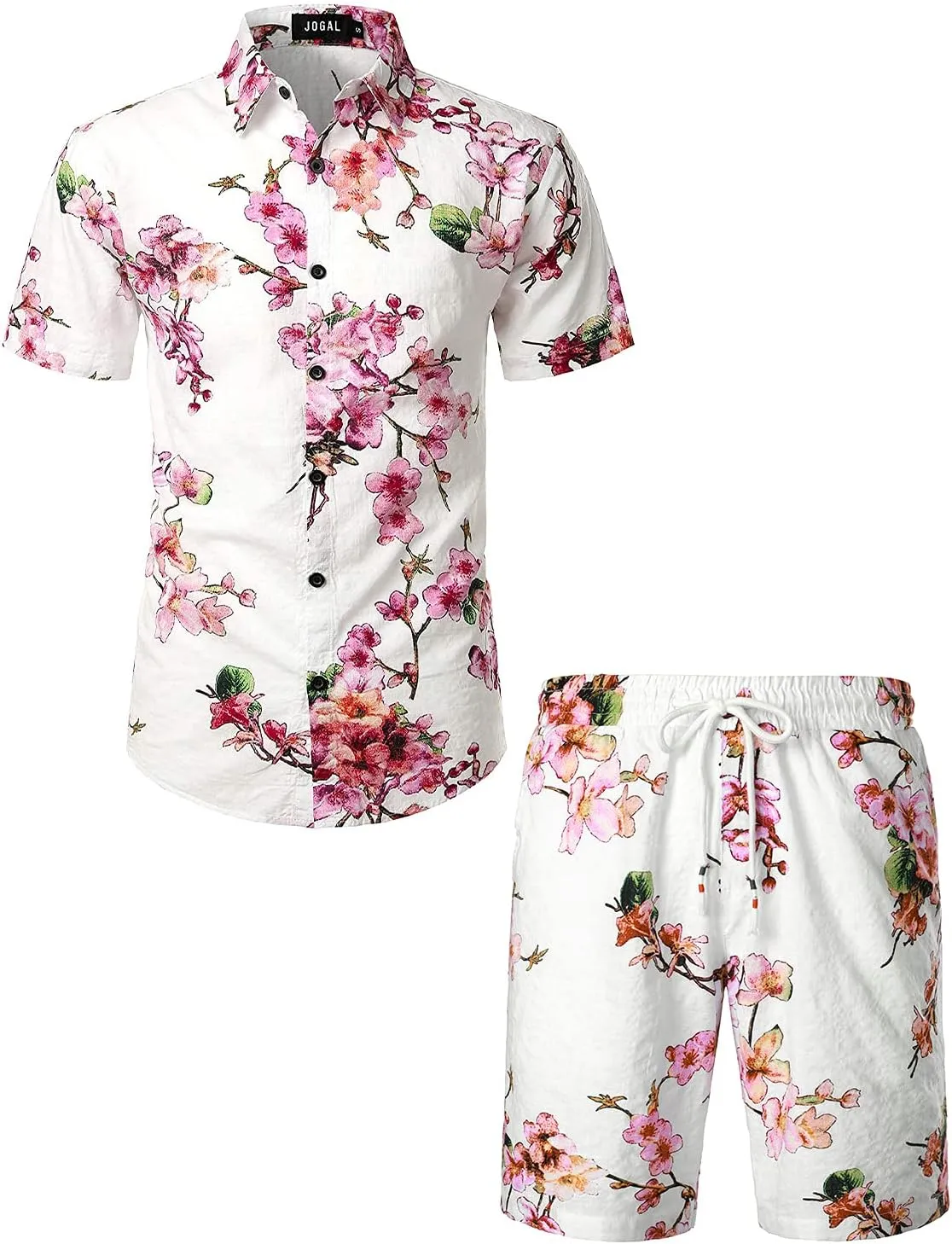 JOGAL Men's Flower Casual Button Down Short Sleeve Hawaiian Shirt Suits