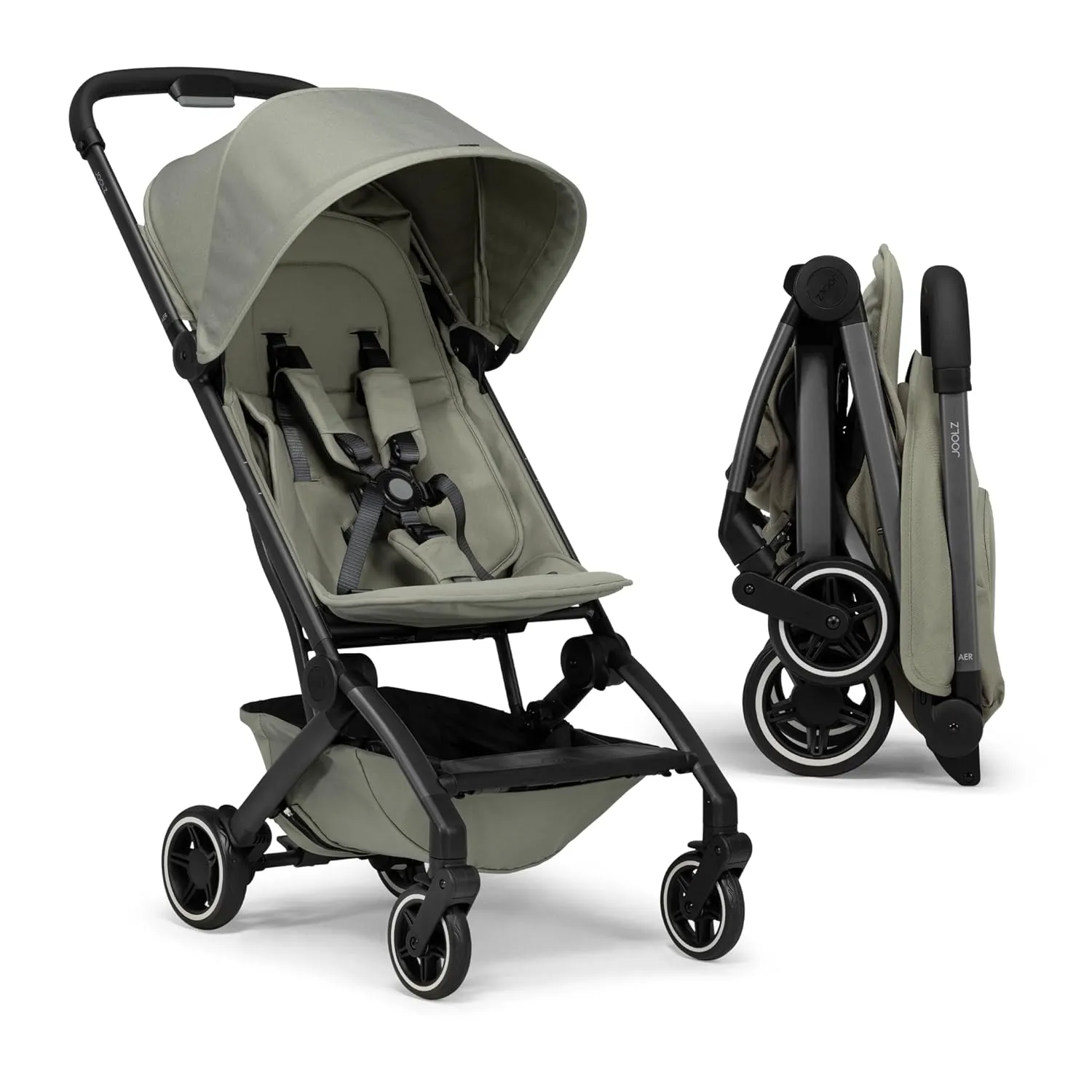 Joolz AER  Lightweight & Compact Travel Stroller - Portable One-Hand Fold Design - Ergonomic Seat for Infant & Toddler (up to 50 lb) - XXL Sun Hood - Stroller for Airplane -Travel Pouch -Sage Green