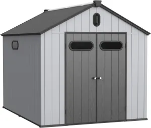 KEIKI Outdoor Storage Shed, 8x10FT Resin Garden Waterproof Tool Bike Shed with Slooping Roof, Lockable Doors,Vents,Window, for Backyard, Patio, Poolside,Gray