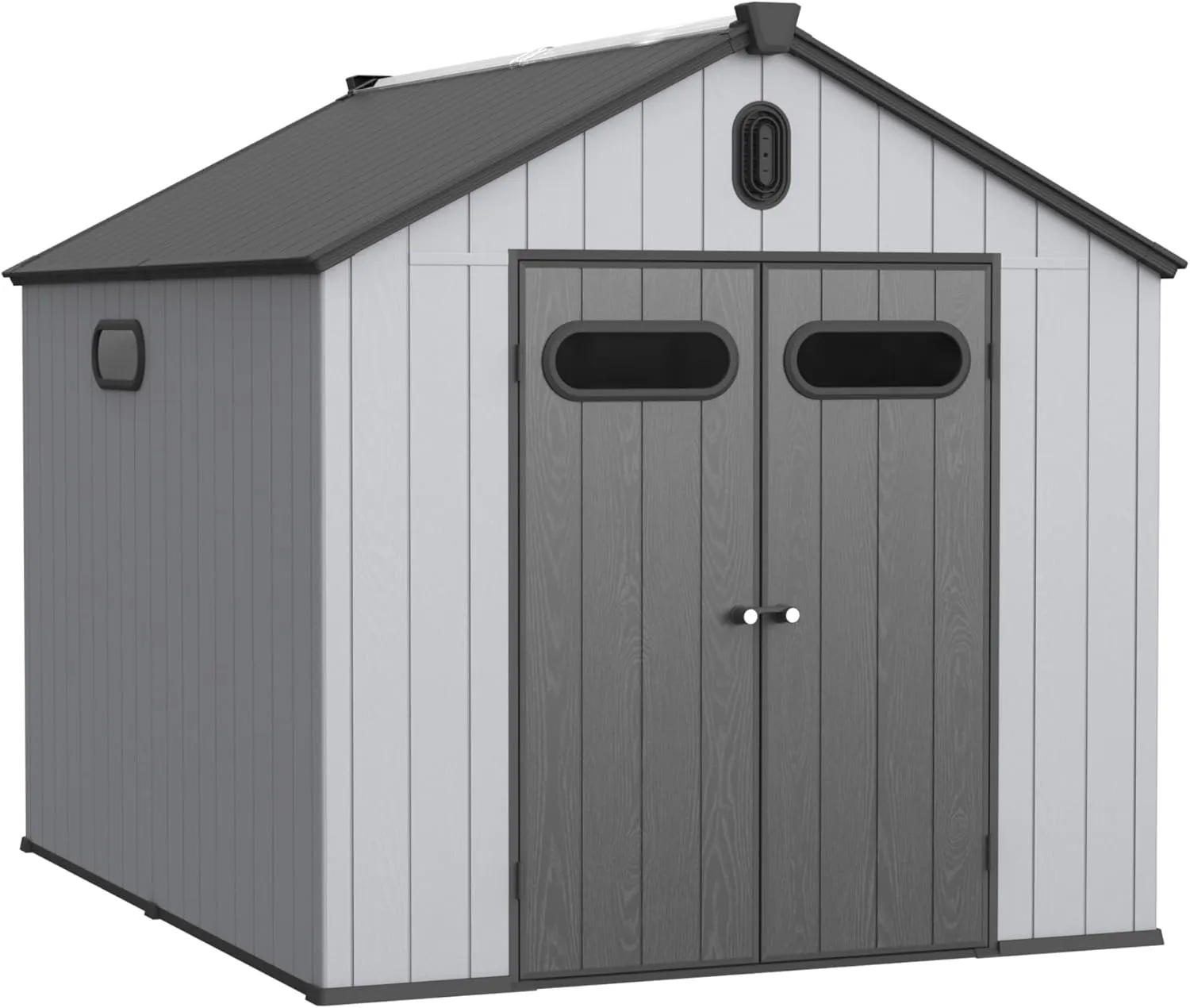 KEIKI Outdoor Storage Shed, 8x10FT Resin Garden Waterproof Tool Bike Shed with Slooping Roof, Lockable Doors,Vents,Window, for Backyard, Patio, Poolside,Gray