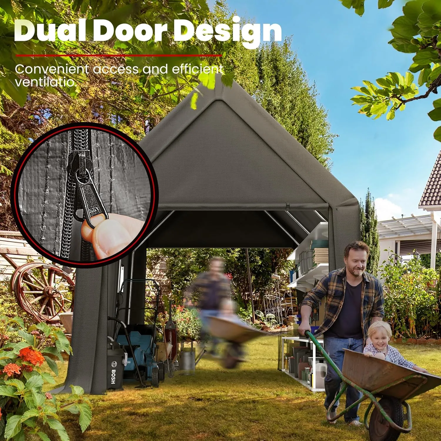 KING BIRD 10' x 15' x 10.8' Heavy Duty Anti-Snow Carport for SUV, Full-Size Truck and Boat, Outdoor Car Canopy Boat Shelter with Reinforced Ground Bars-Dark Gray