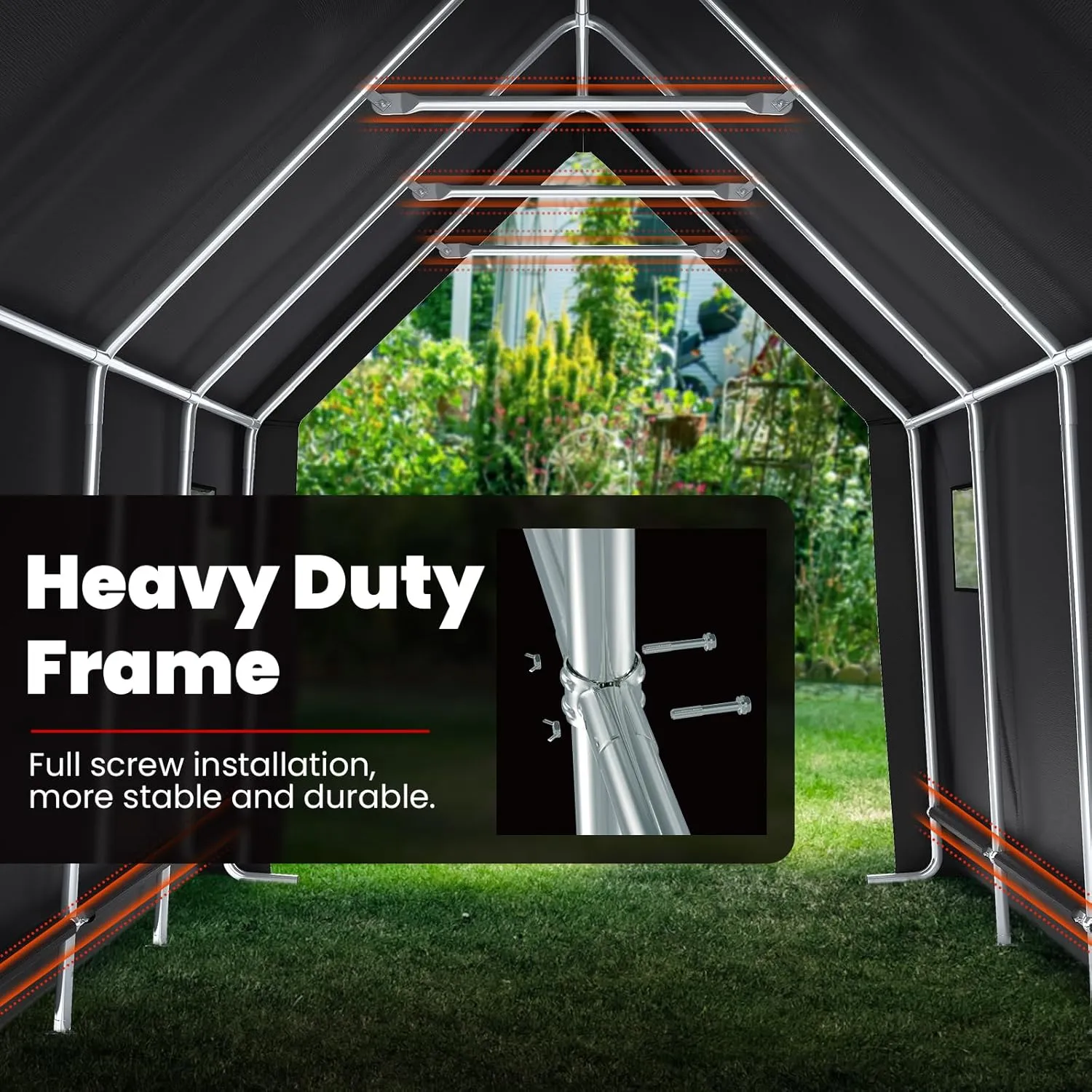 KING BIRD 10' x 15' x 10.8' Heavy Duty Anti-Snow Carport for SUV, Full-Size Truck and Boat, Outdoor Car Canopy Boat Shelter with Reinforced Ground Bars-Dark Gray