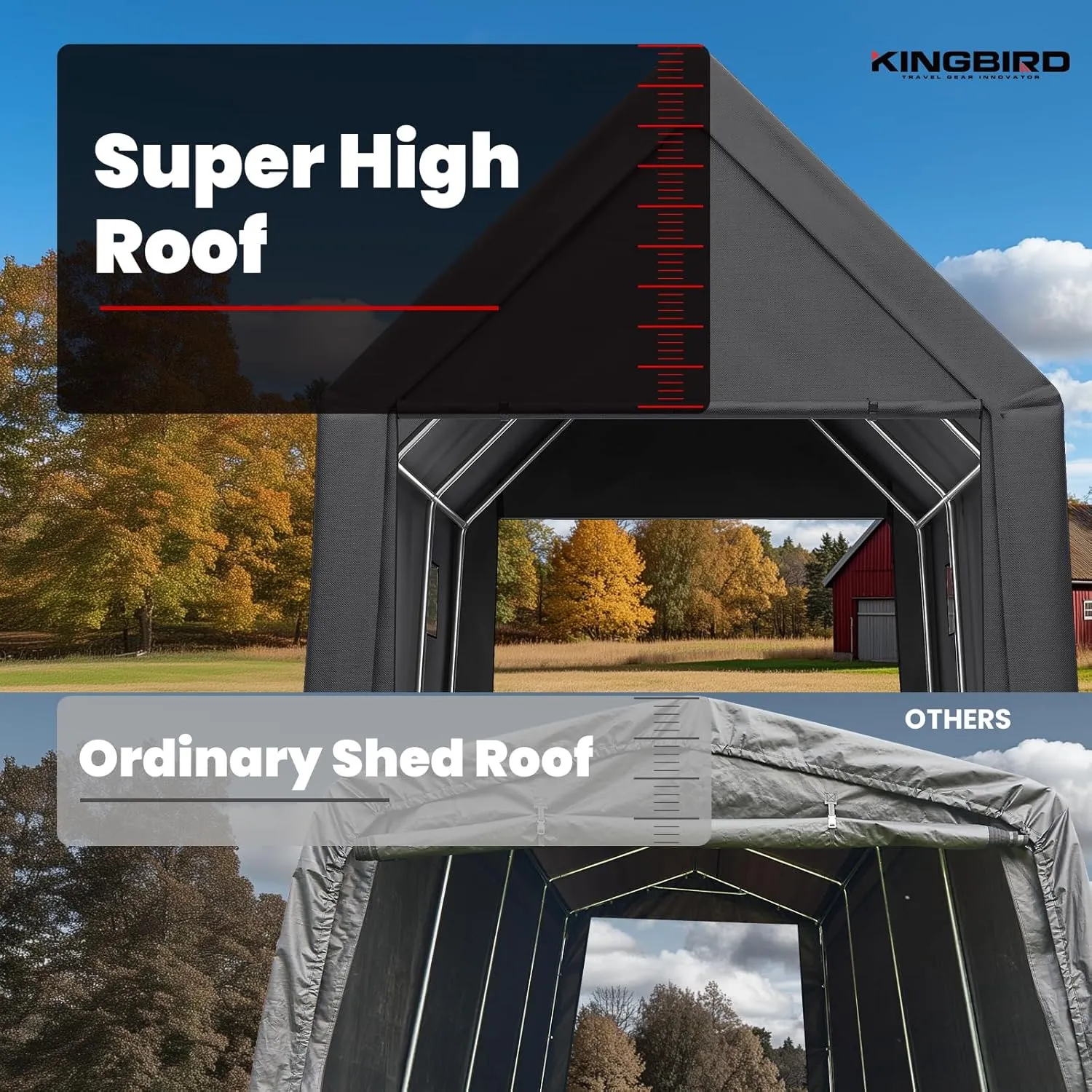 KING BIRD 10' x 15' x 10.8' Heavy Duty Anti-Snow Carport for SUV, Full-Size Truck and Boat, Outdoor Car Canopy Boat Shelter with Reinforced Ground Bars-Dark Gray