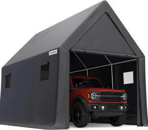 KING BIRD 10' x 15' x 10.8' Heavy Duty Anti-Snow Carport for SUV, Full-Size Truck and Boat, Outdoor Car Canopy Boat Shelter with Reinforced Ground Bars-Dark Gray